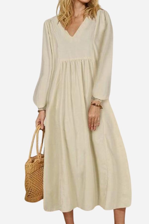 Women's V-Neck Smocked Waist Midi Dress | Balloon Sleeve Occasion