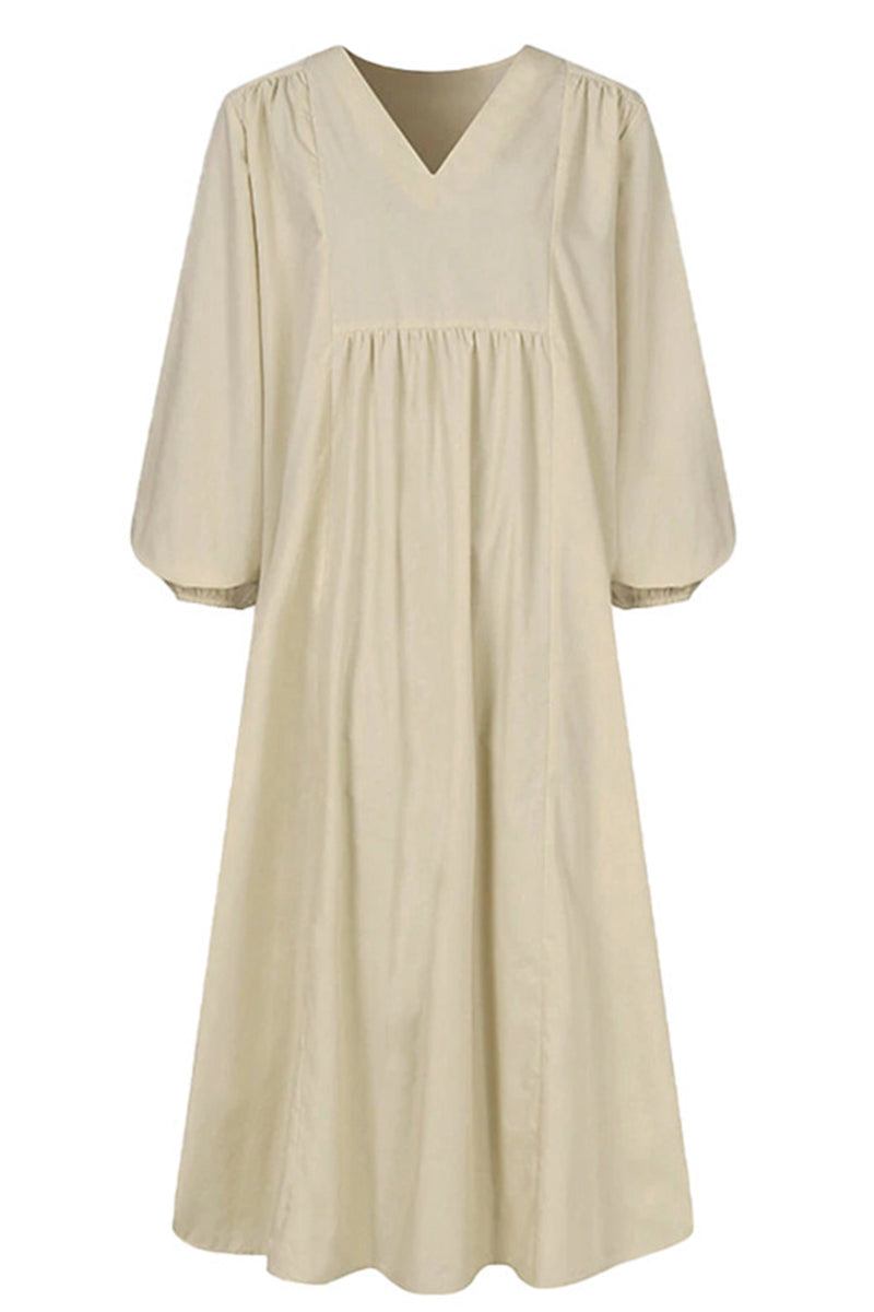 Women's V-Neck Smocked Waist Midi Dress | Balloon Sleeve Occasion