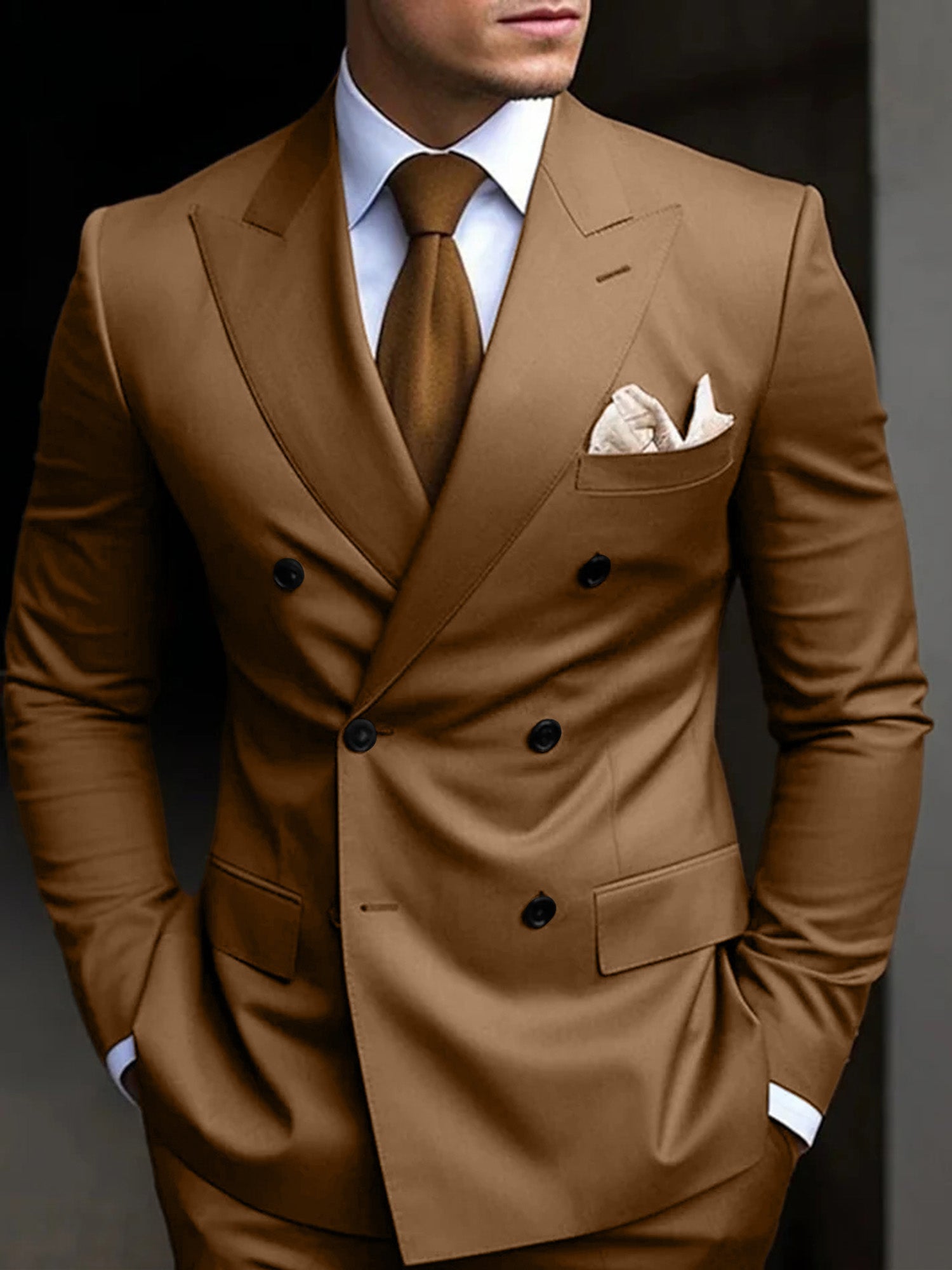Men's double breasted suit - khaki color