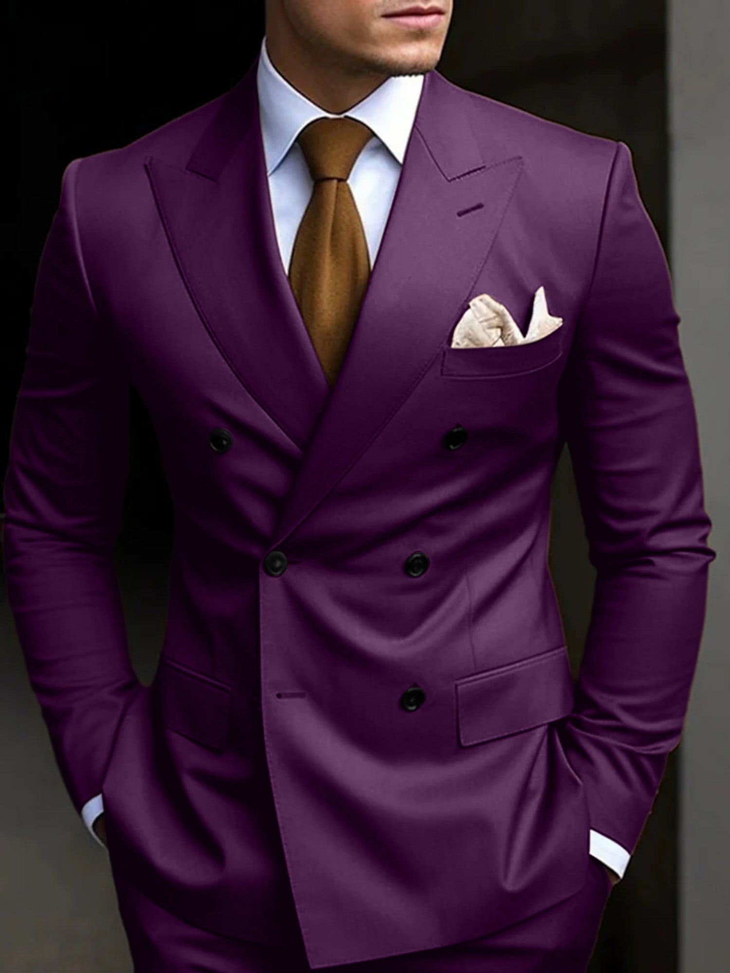 Men's double breasted suit - purple color