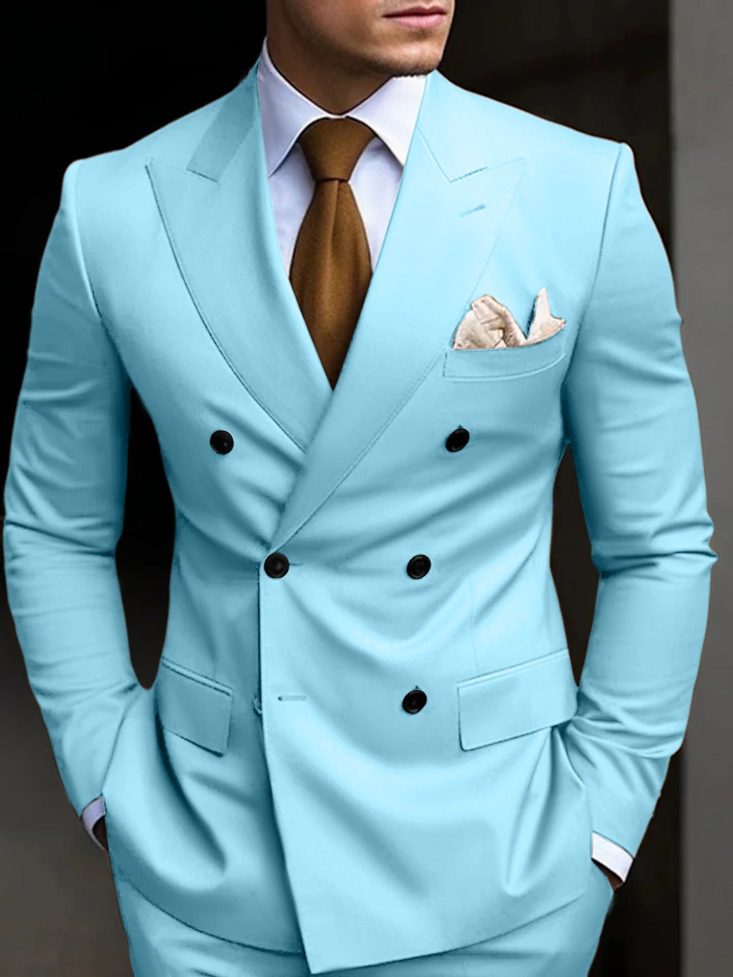 Men's double breasted suit - sky blue color
