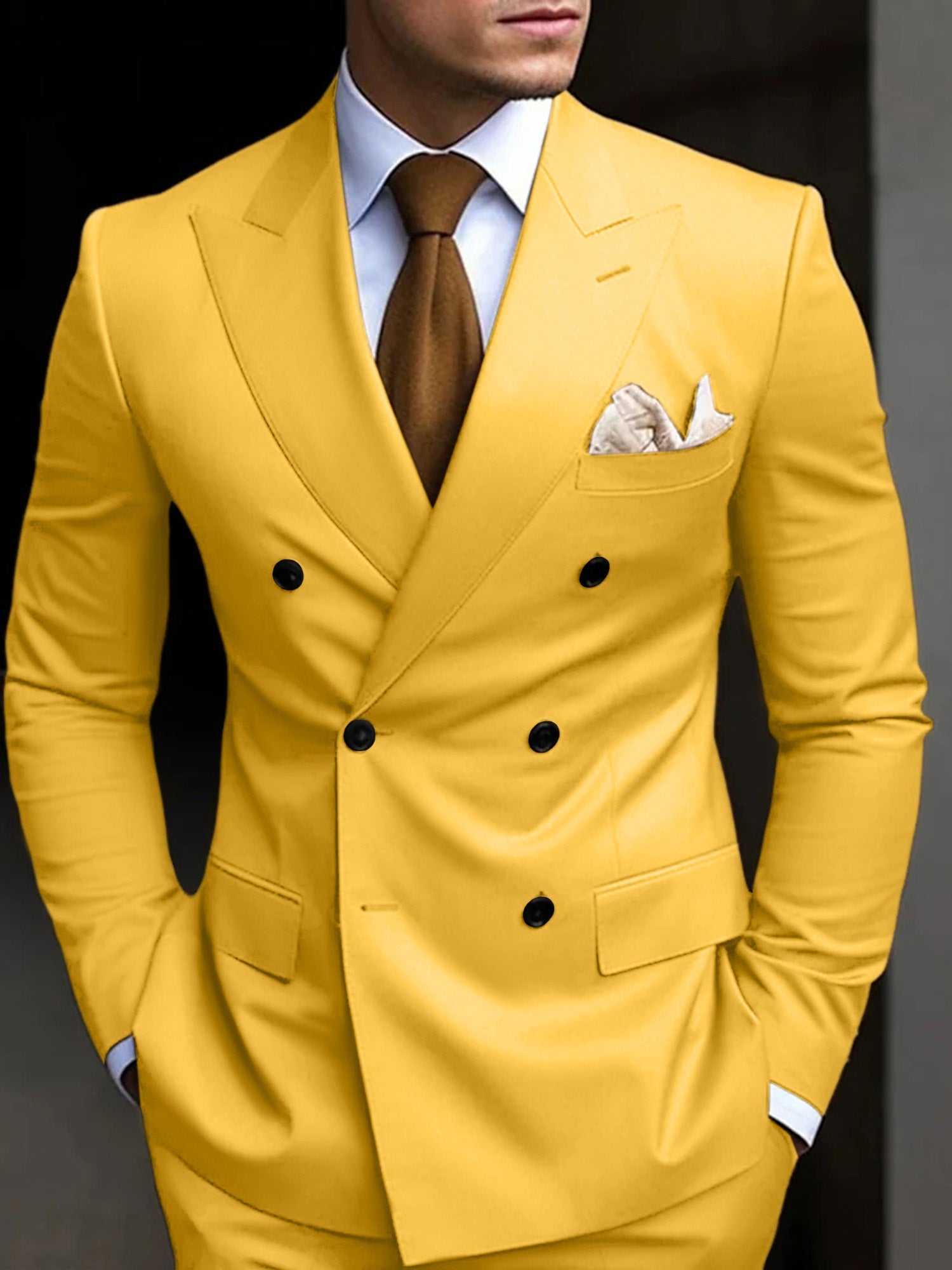 Men's double breasted suit - yellow color