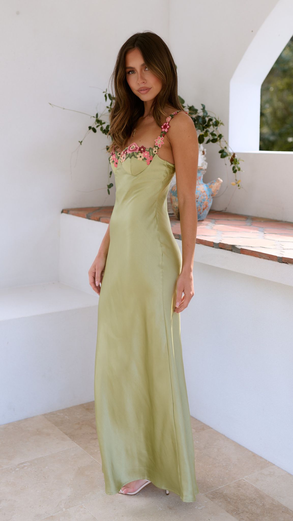 Women's Strapless Floral Applique Fitted Maxi Evening Dress Wedding Guest
