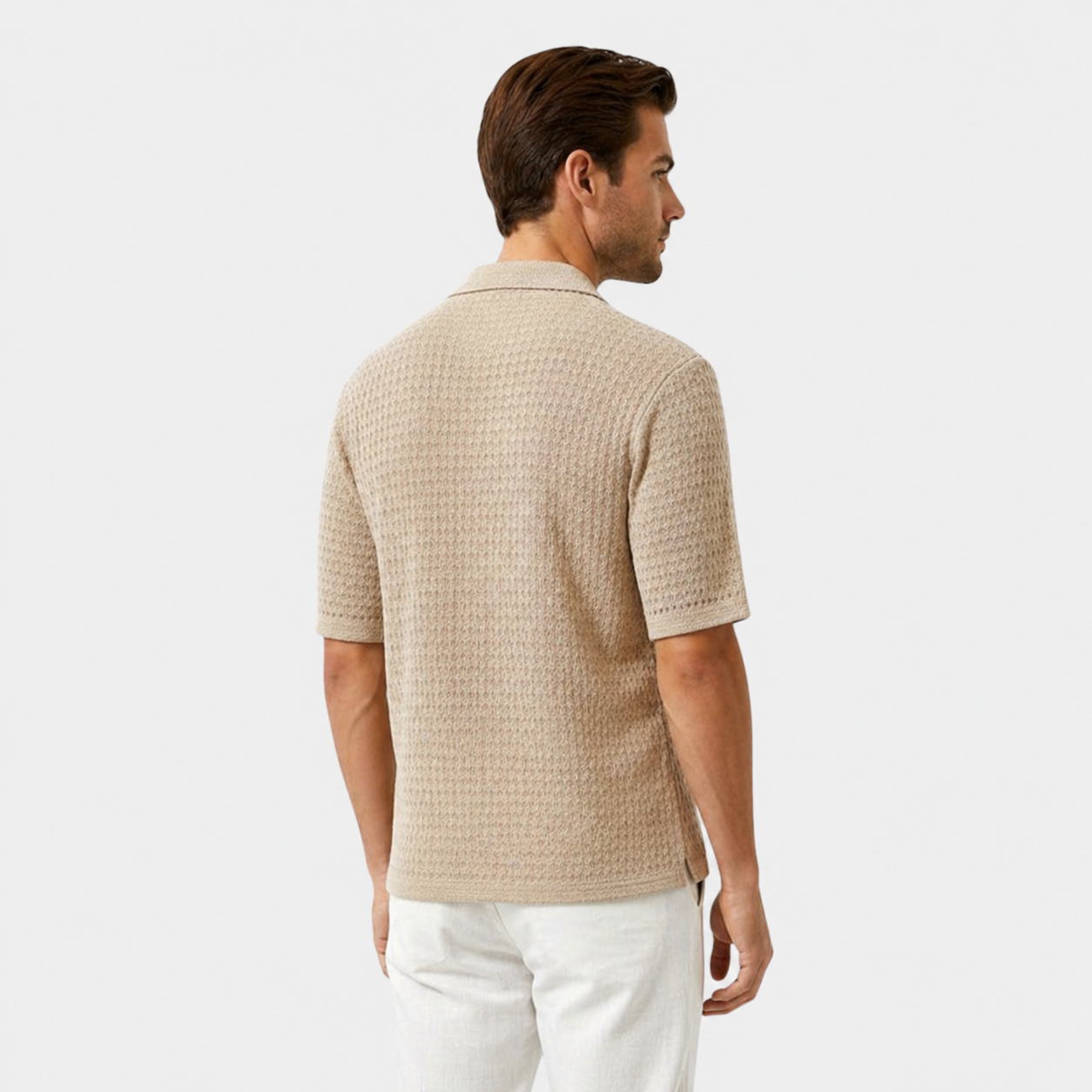 mens smart casual linen shirt | breathable summer button-up - back view