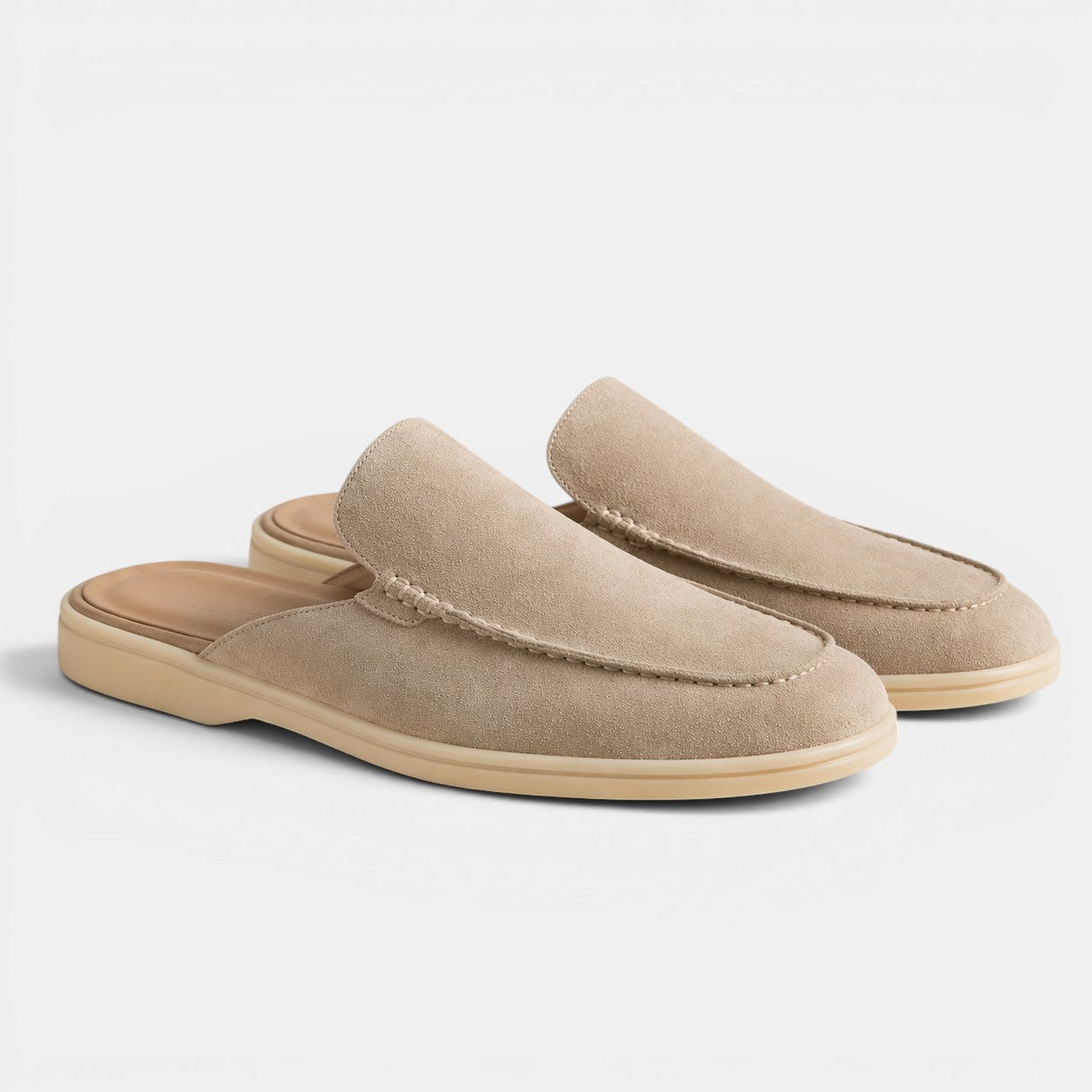 mens slip-on suede mules | casual luxury summer footwear - side view