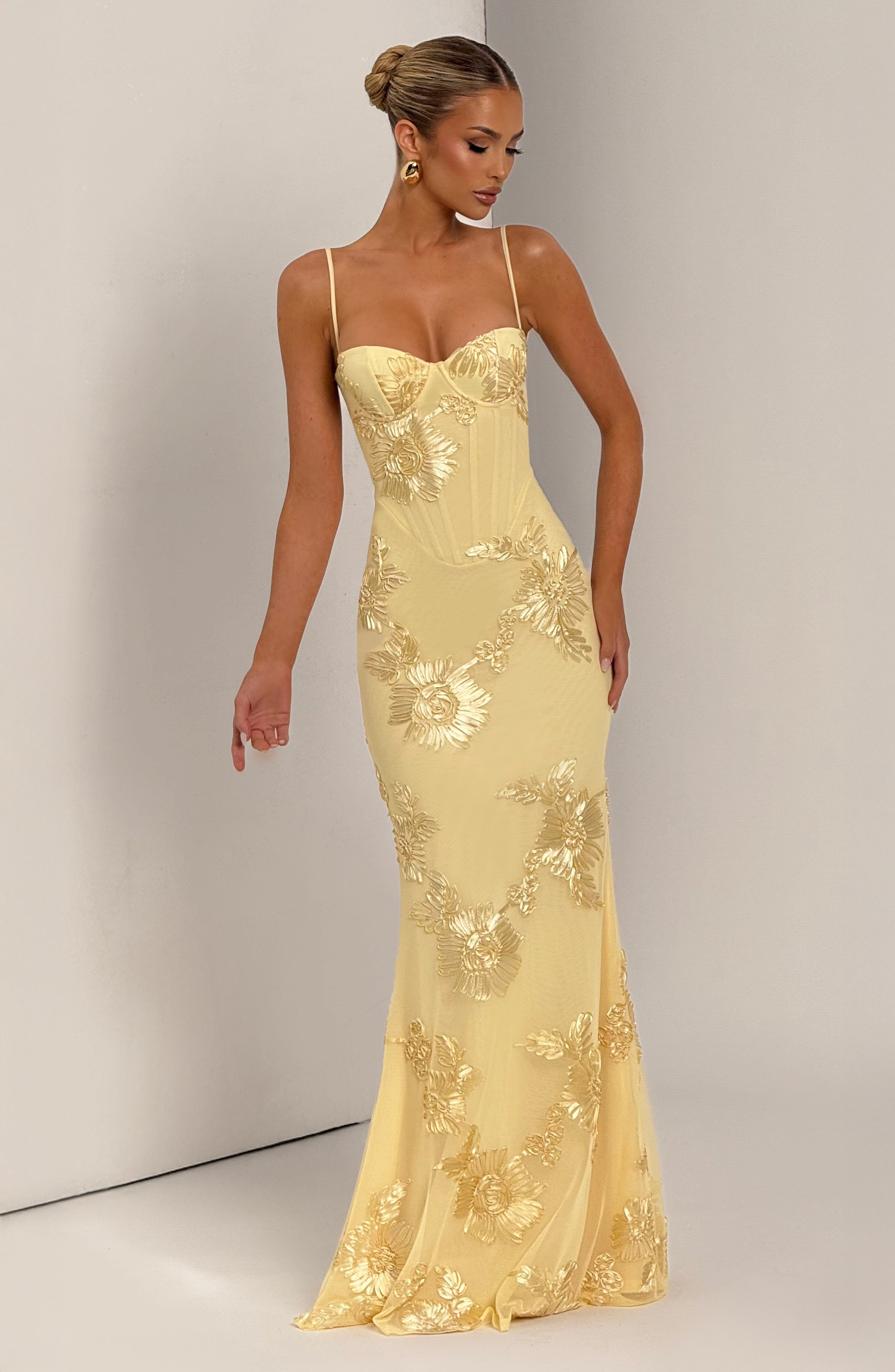 Women's Floral Sequin Spaghetti Strap Sweetheart Mermaid Maxi Gala Dress Prom