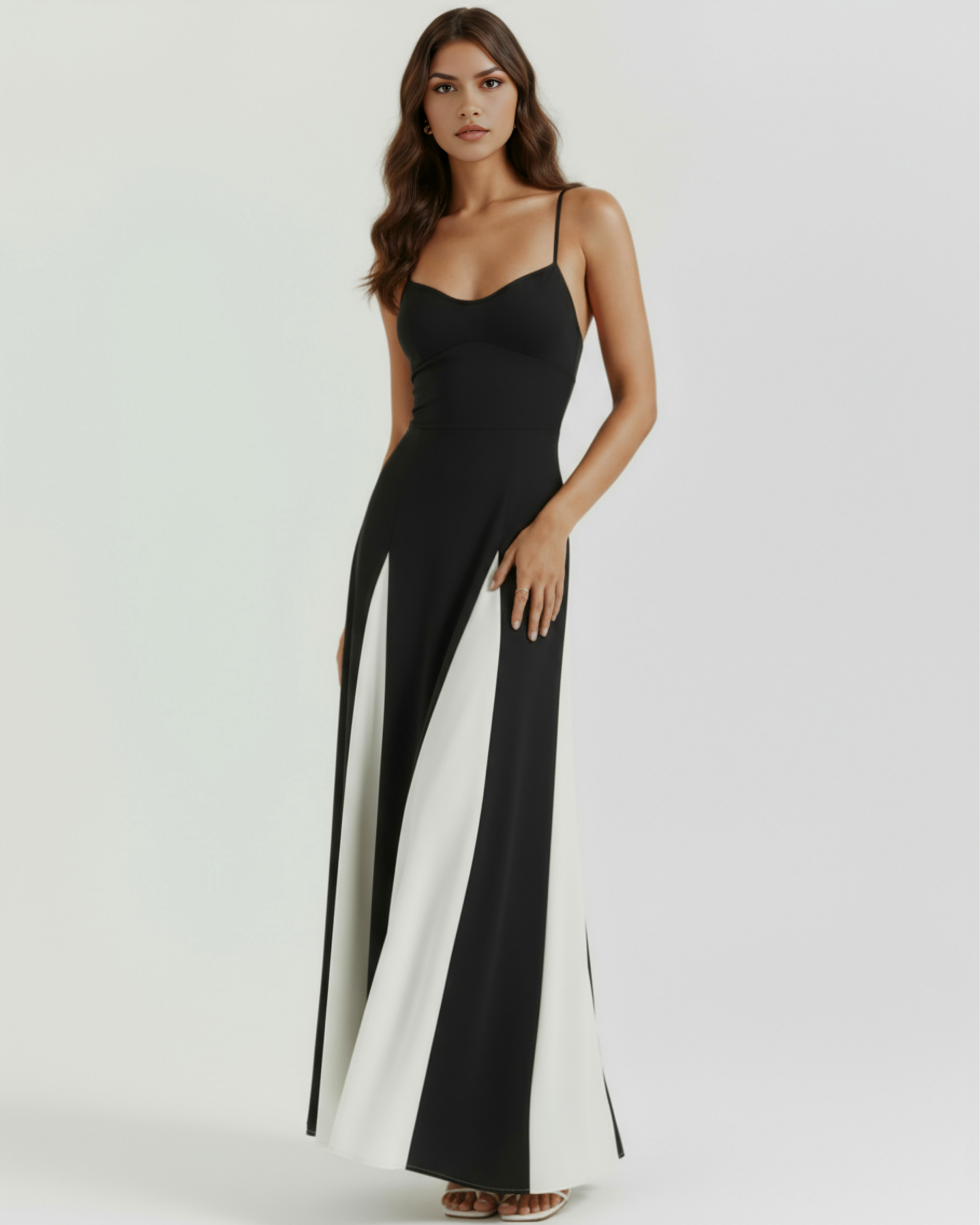 Women's Black Color Block Spaghetti Strap Wide Leg Jumpsuit Formal Evening