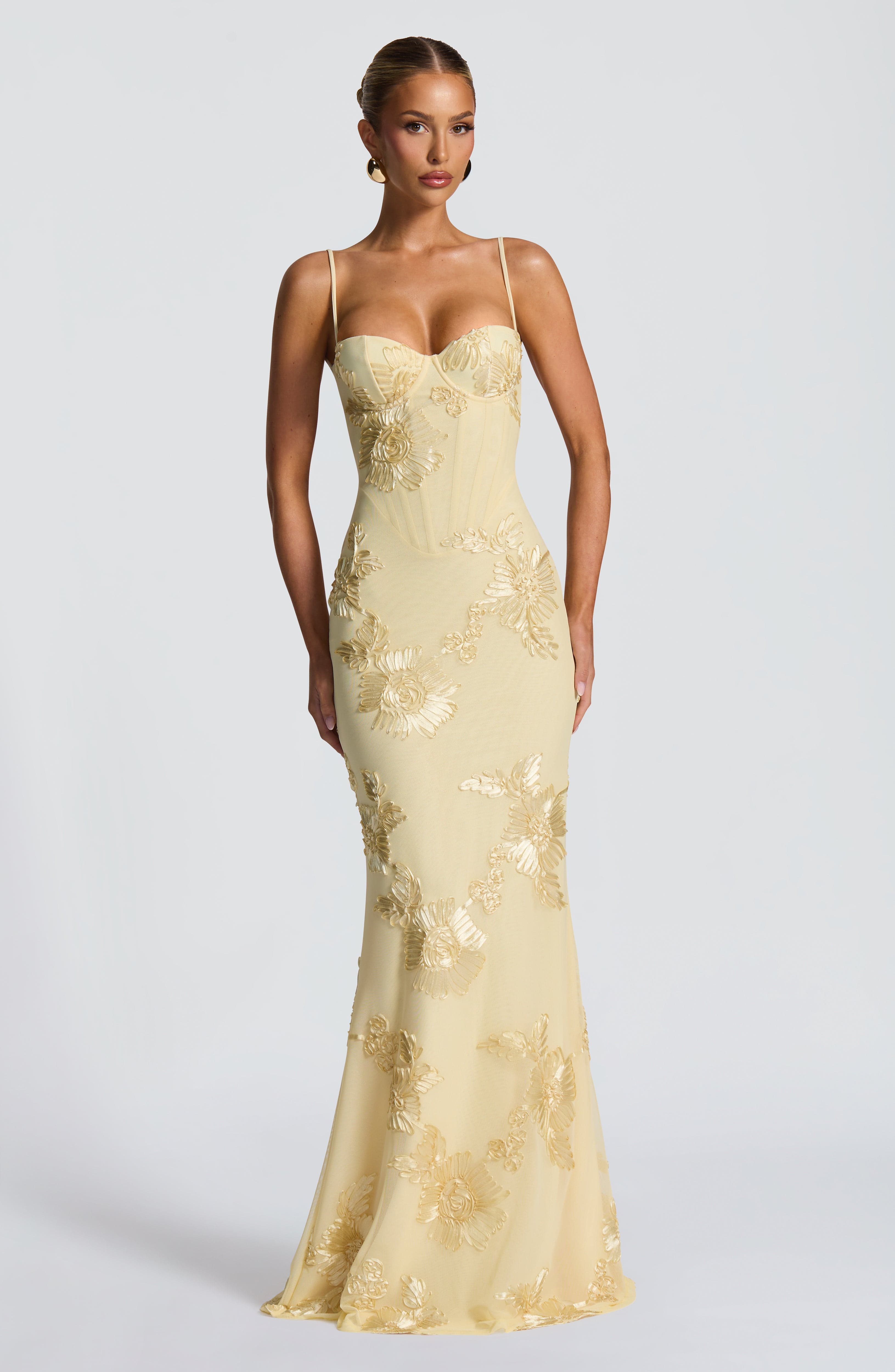 Women's Floral Sequin Spaghetti Strap Sweetheart Mermaid Maxi Gala Dress Prom