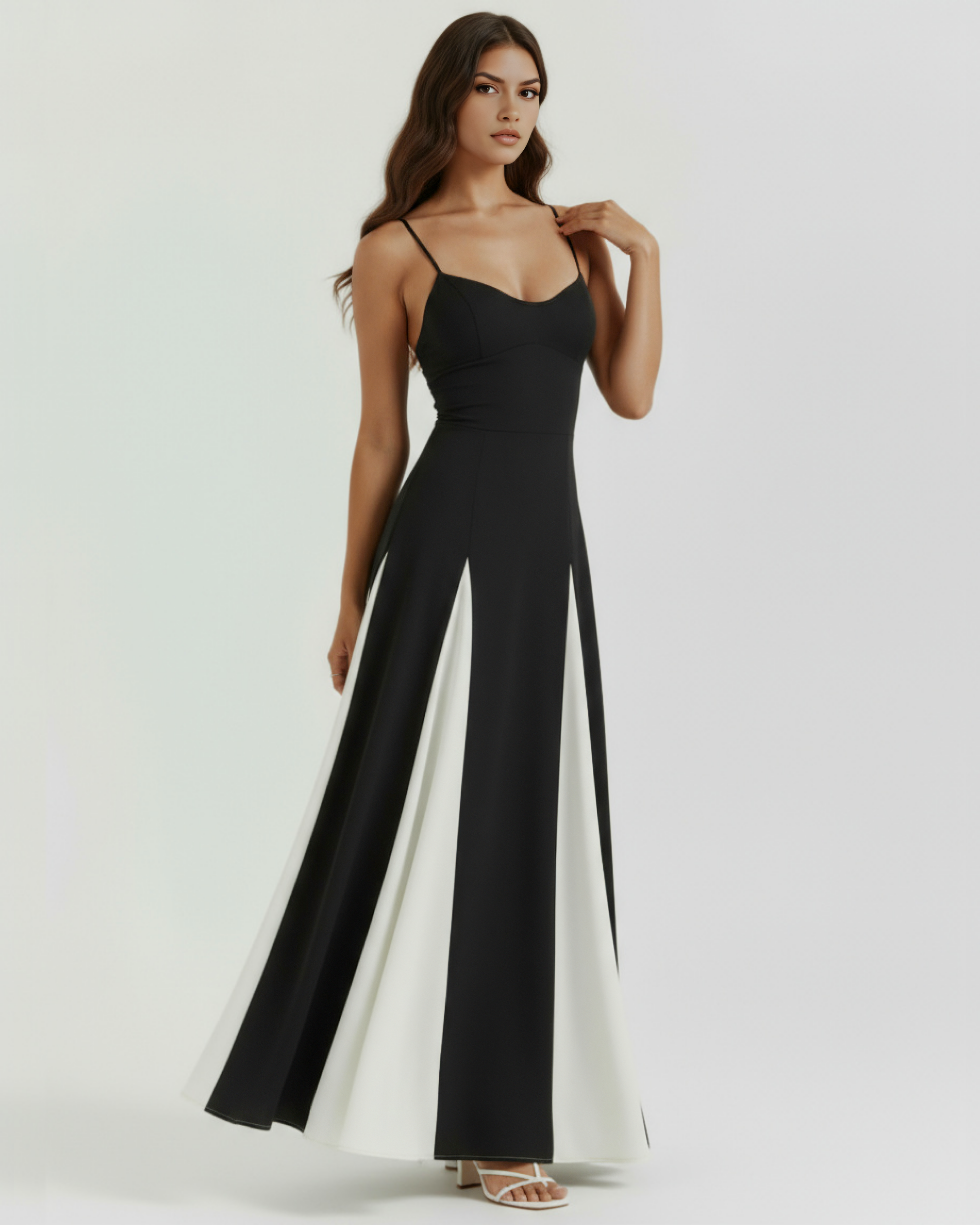 Women's Black Color Block Spaghetti Strap Wide Leg Jumpsuit Formal Evening