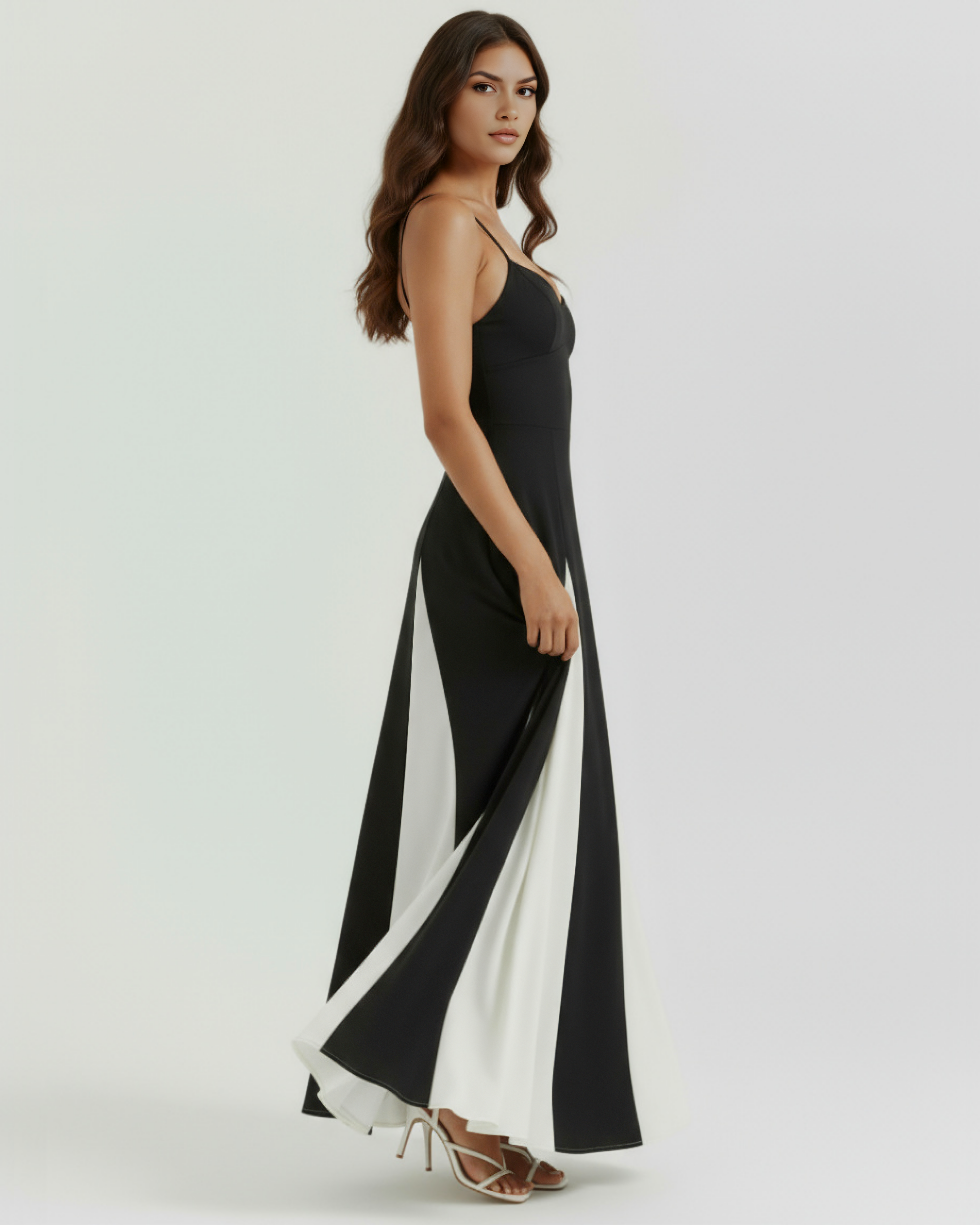 Women's Black Color Block Spaghetti Strap Wide Leg Jumpsuit Formal Evening