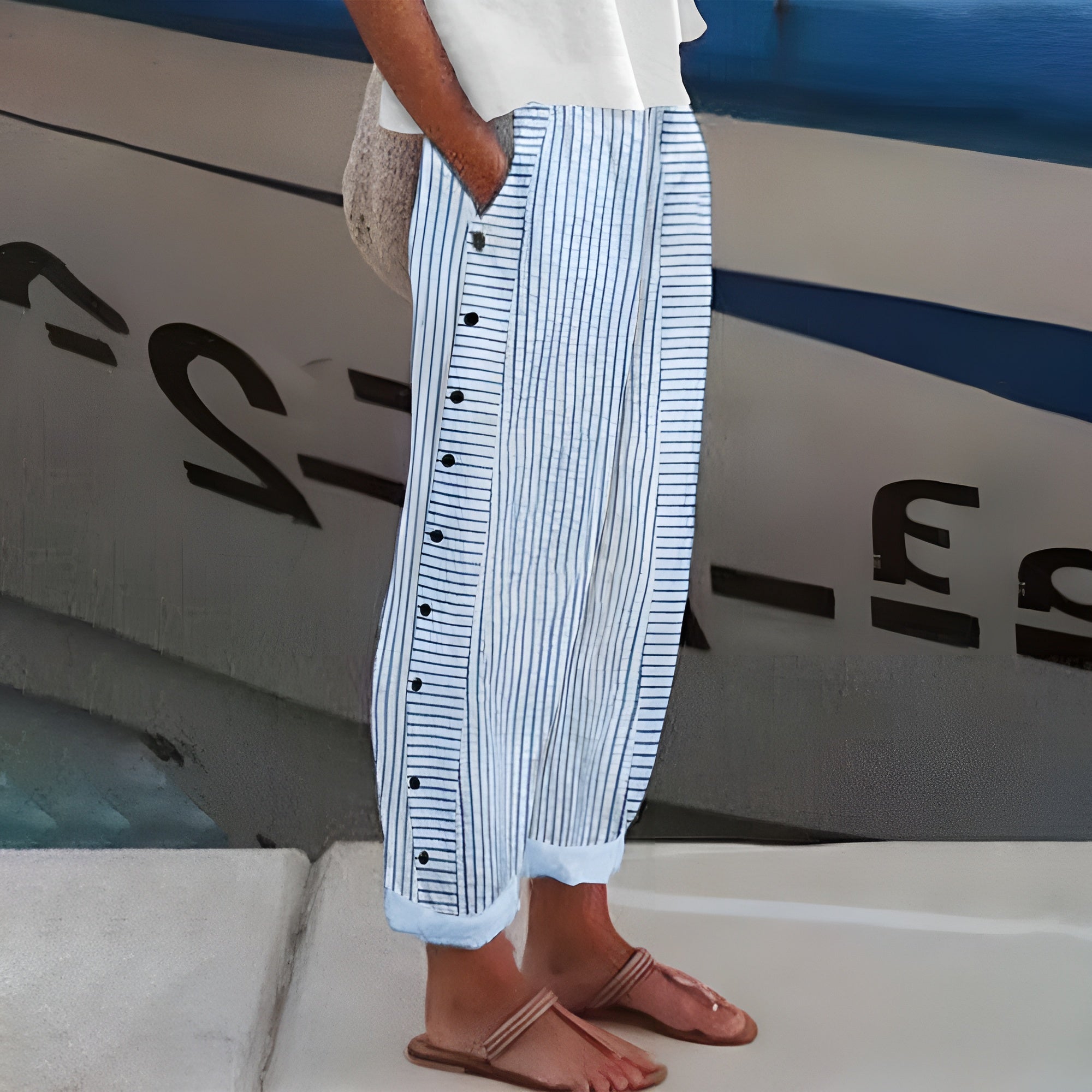 womens relaxed fit pants with side pockets | casual everyday trousers - front view