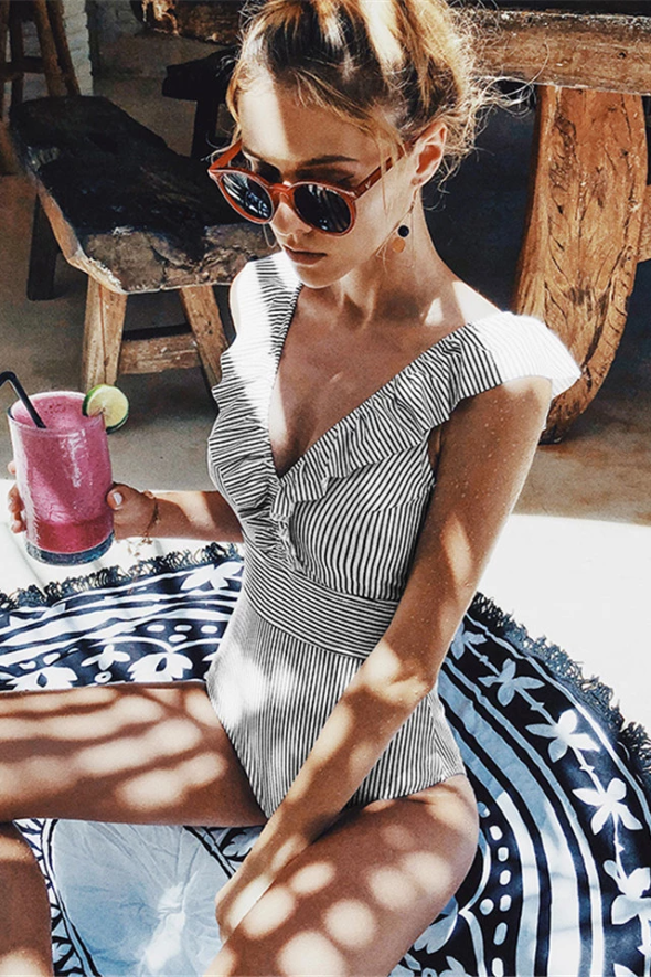 Women's Retro Striped One-Piece Swimsuit | Classic Vintage Beach Wear