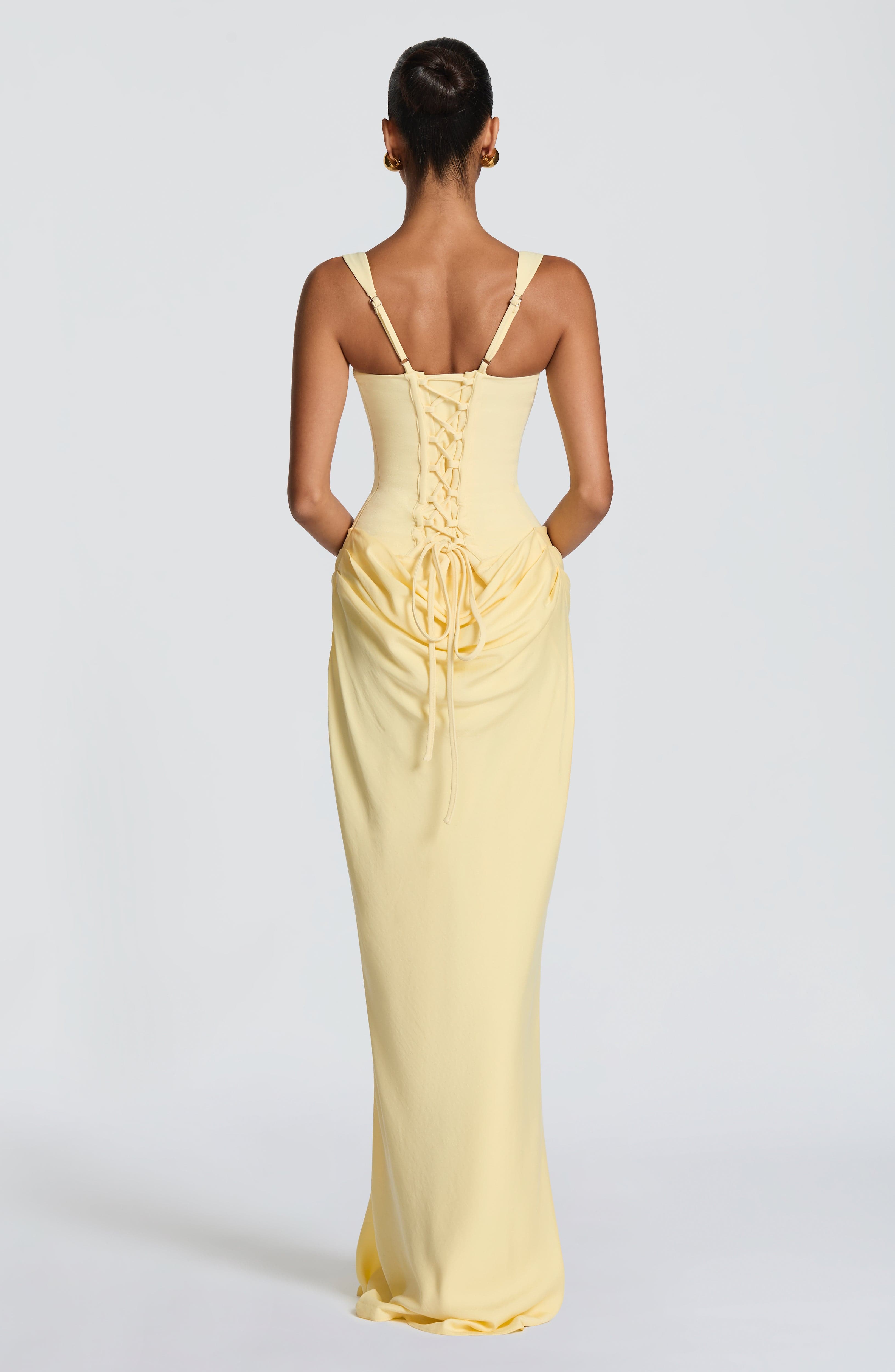 Women's Spaghetti Strap Scoop Neck Ruched Side Fitted Mermaid Maxi Evening Dress