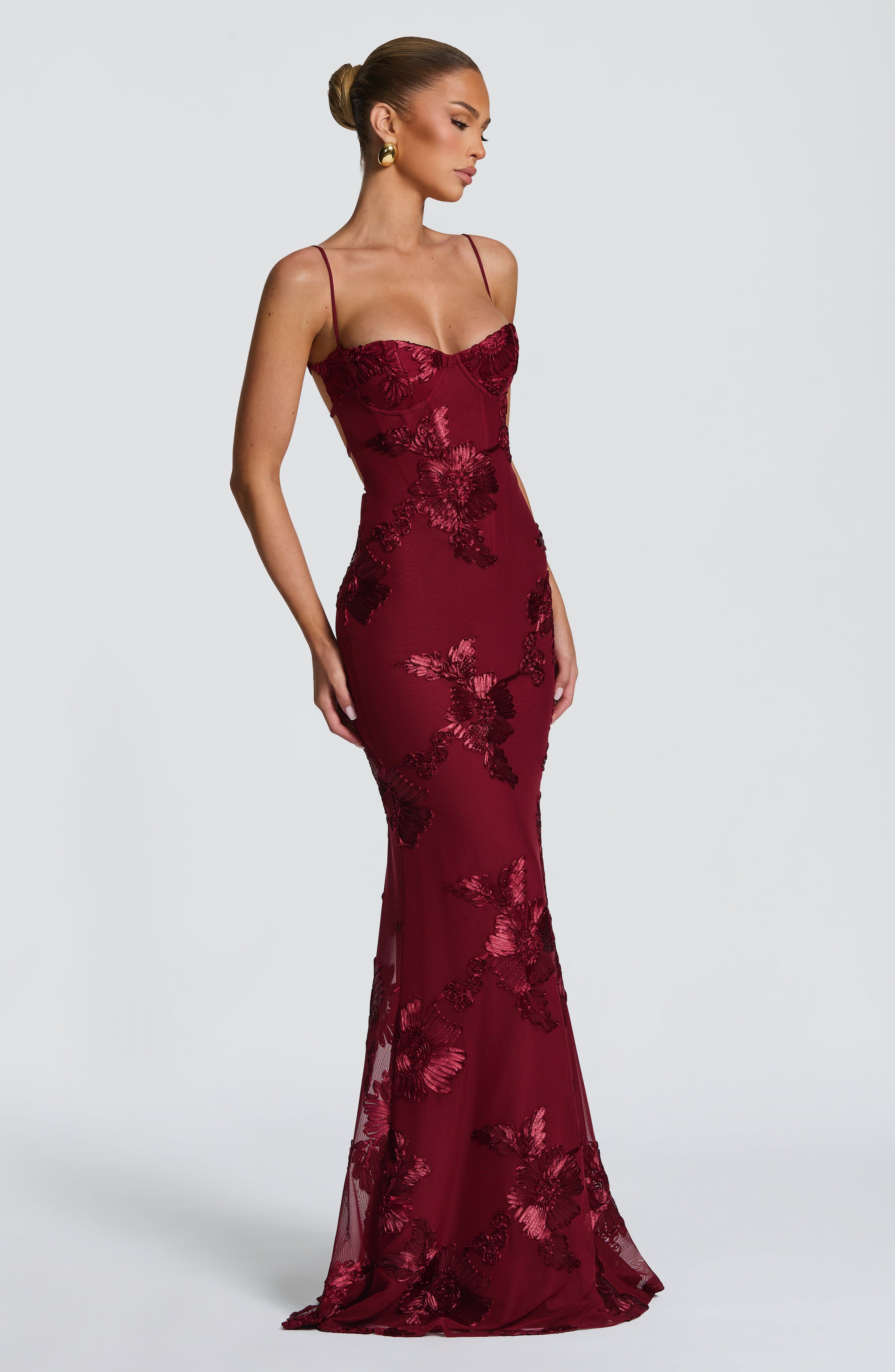 Women's satin maxi dress - back view