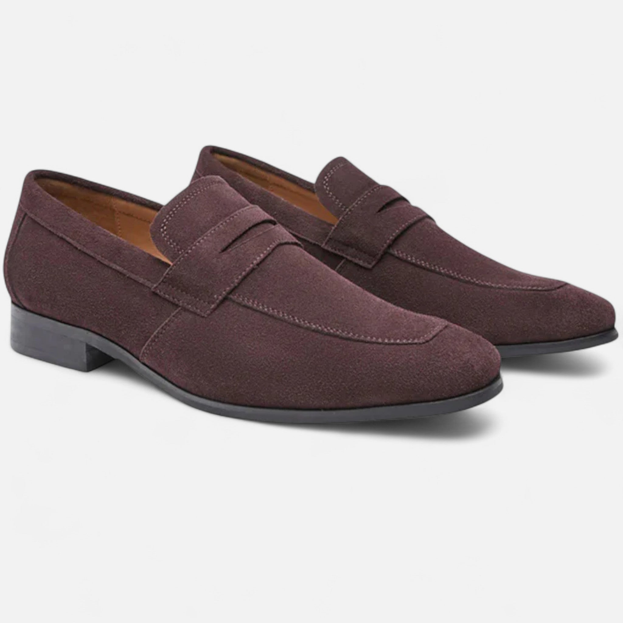 mens suede penny loafers | classic slip-on dress shoes - front view