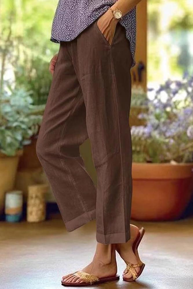 womens lightweight summer trousers | relaxed straight leg pants with pockets - side view