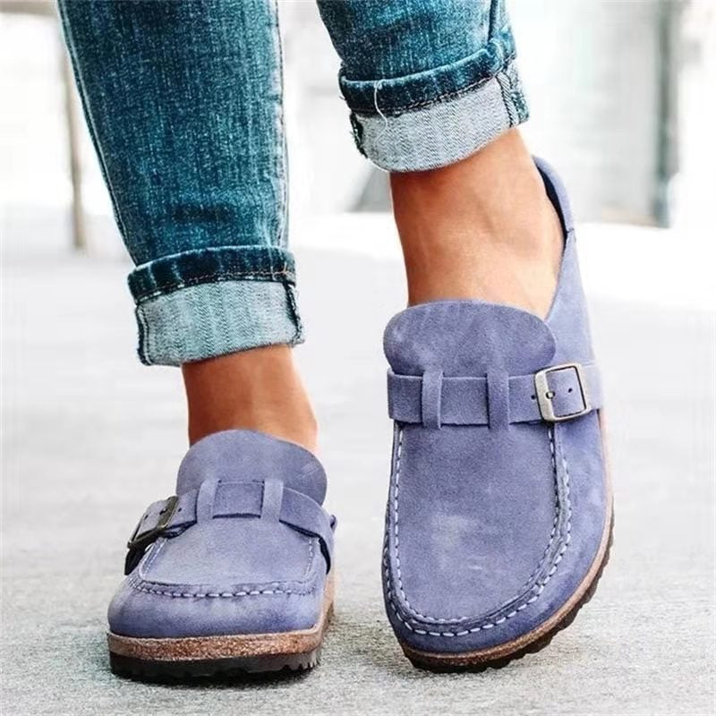 Women's Suede Closed Toe Buckle Slip-On Clog Mule Sandals