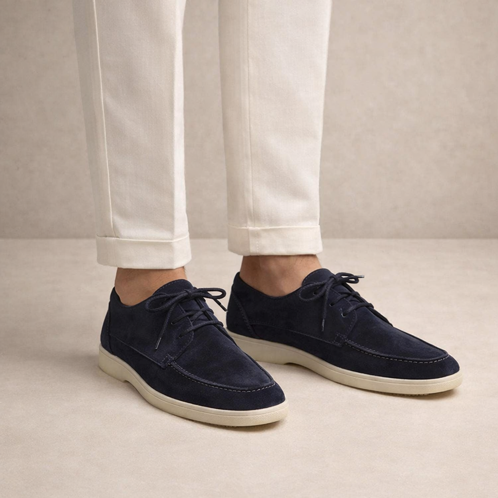 mens suede lace-up dress shoes | classic closed toe oxford loafers - detail view
