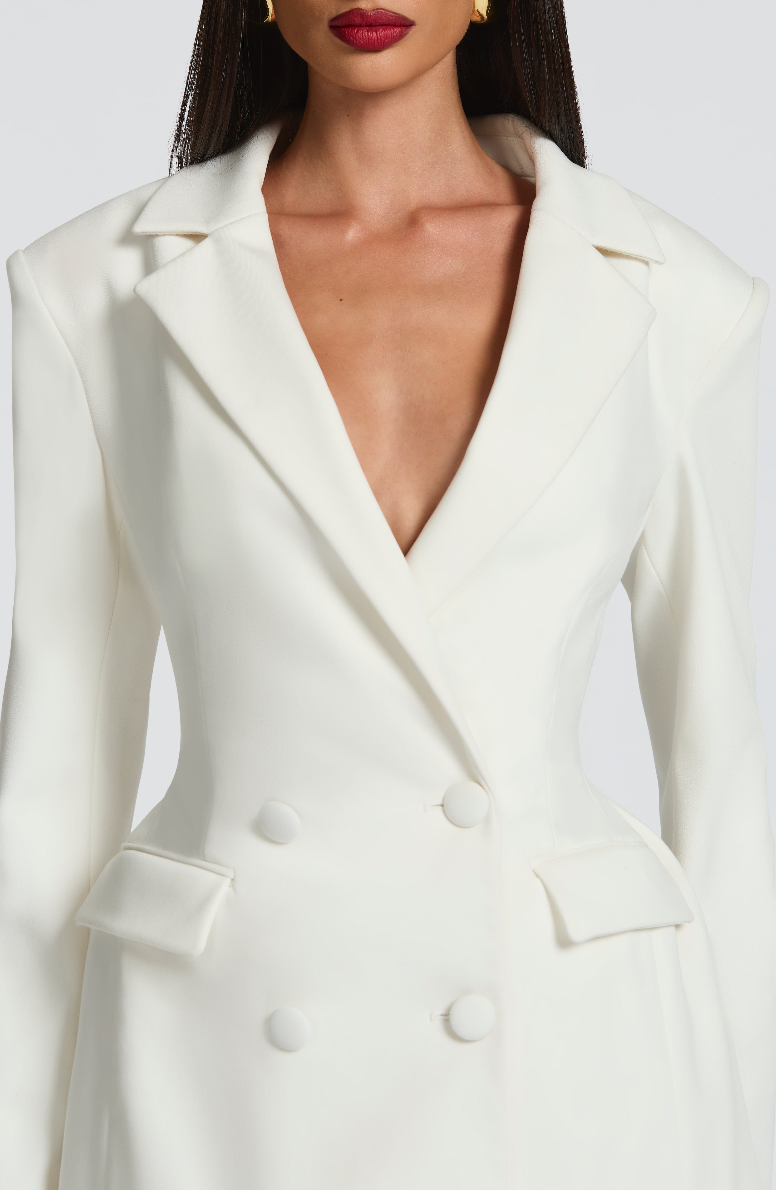 Women's Blazer Style Deep V-Neck Long Sleeve Tailored Mini Dress Office Chic