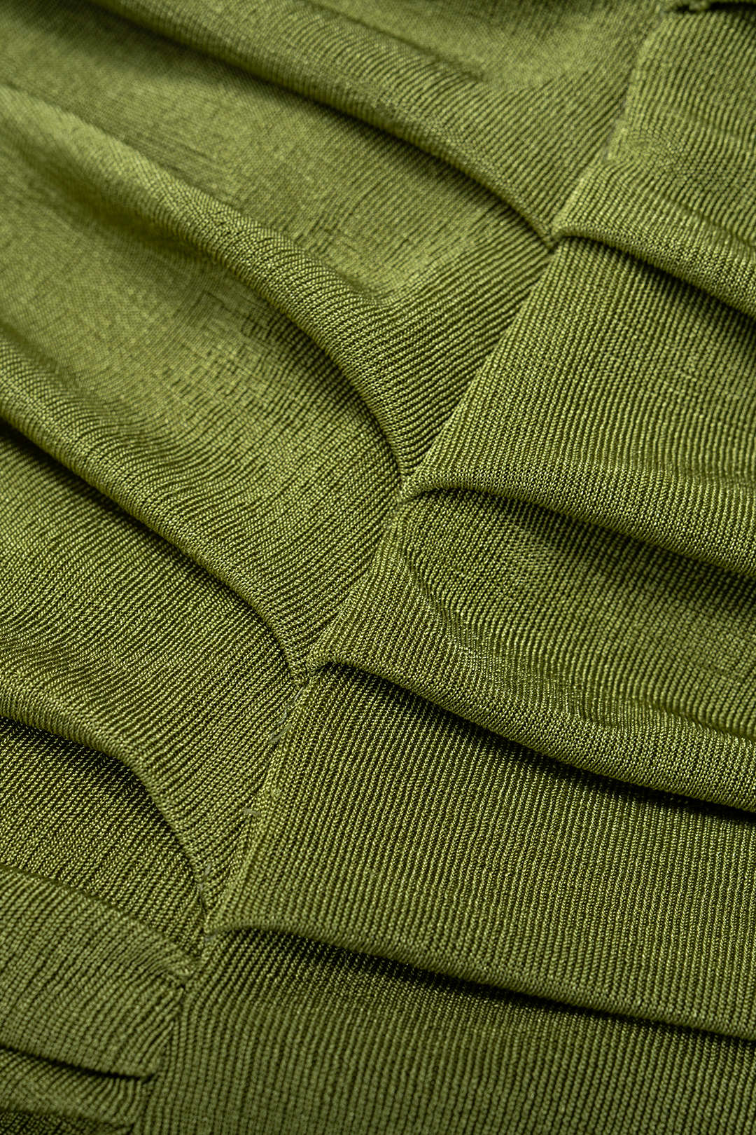 Women's olive ruched twist midi dress - alternate side view