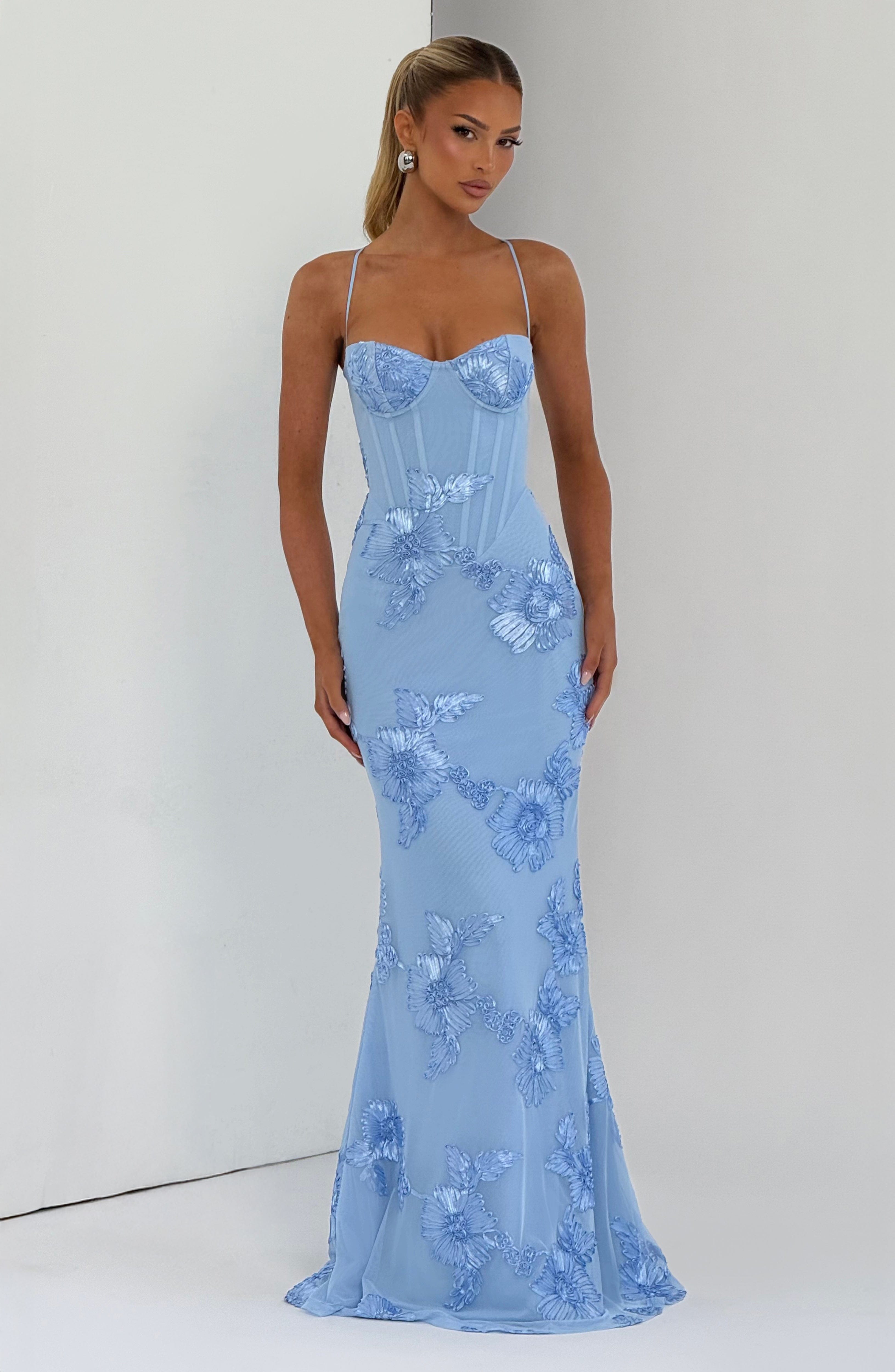 Women's Floral Sequin Spaghetti Strap Sweetheart Mermaid Maxi Gala Dress Prom