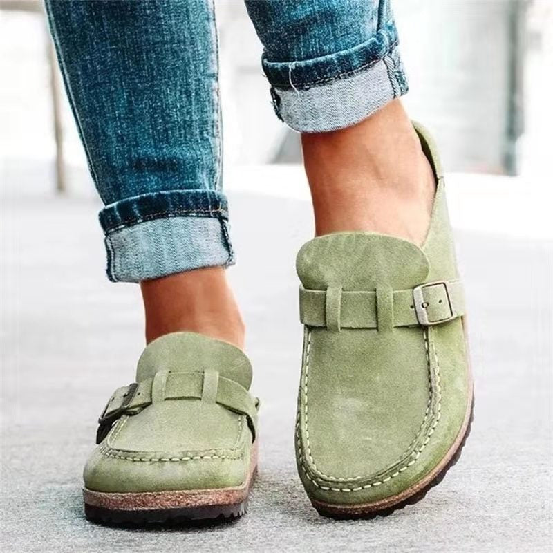 Women's Suede Closed Toe Buckle Slip-On Clog Mule Sandals