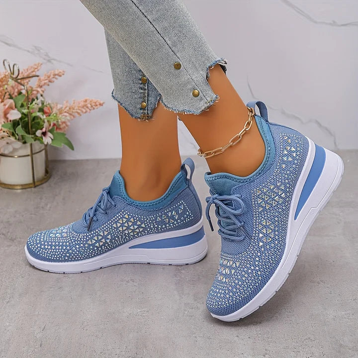 Women's Rhinestone Detail Mesh Trainers | Elegant Cushioned Sneakers