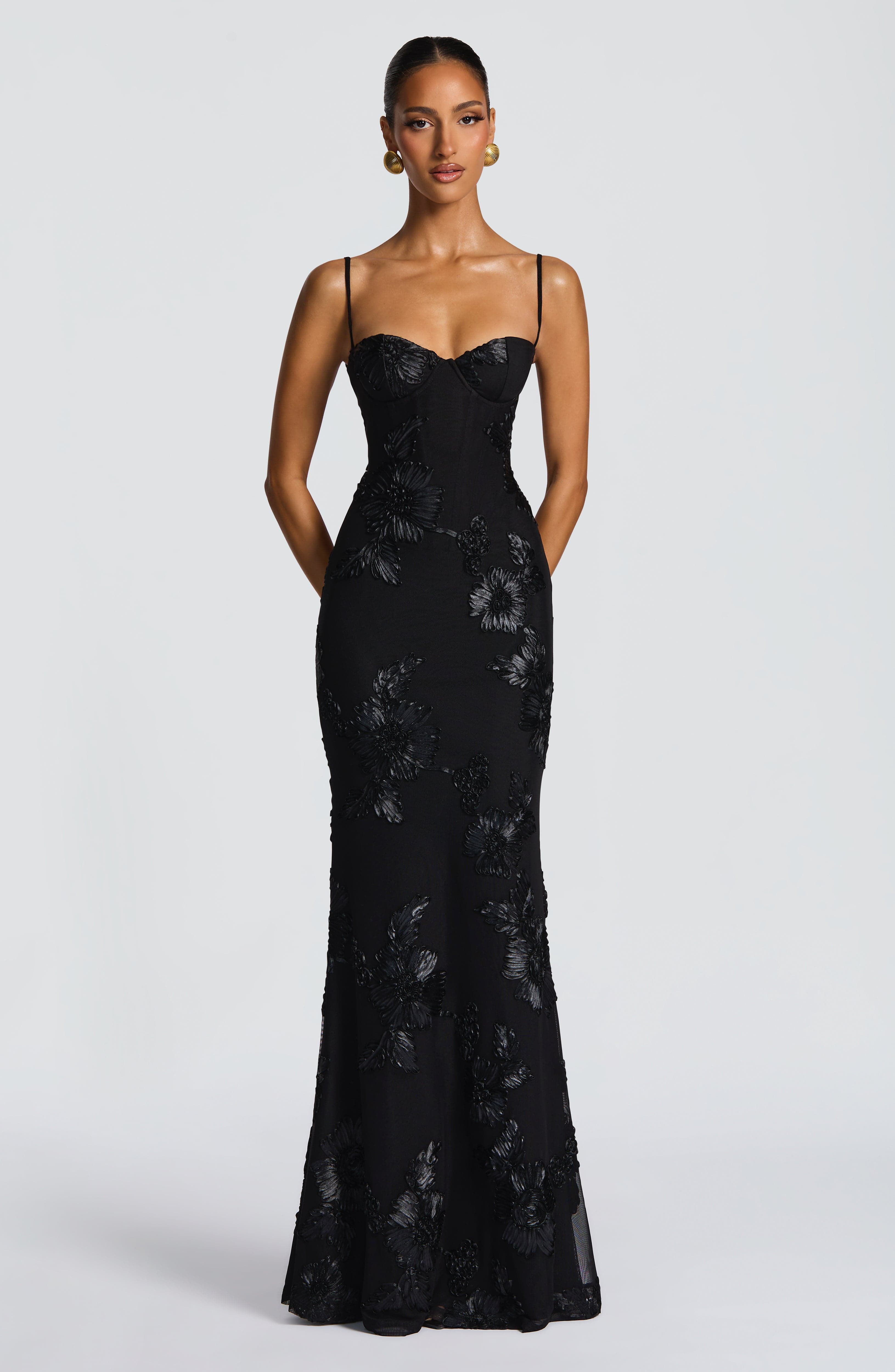 Women's Floral Sequin Spaghetti Strap Sweetheart Mermaid Maxi Gala Dress Prom
