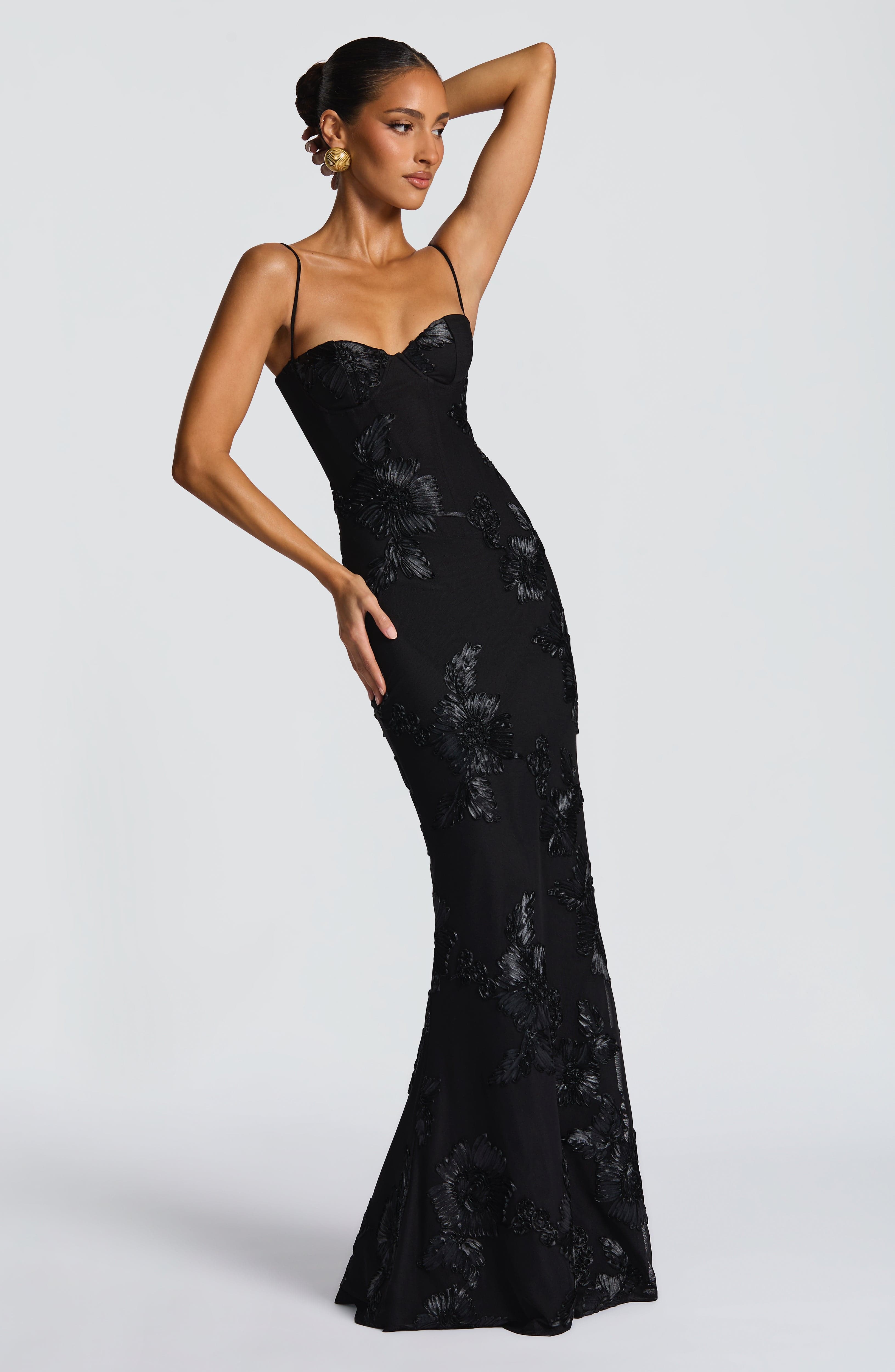 Women's Floral Sequin Spaghetti Strap Sweetheart Mermaid Maxi Gala Dress Prom
