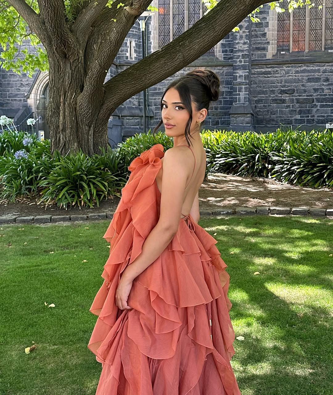 Women's Orange Sleeveless Layers Ruffles Maxi Prom Dress
