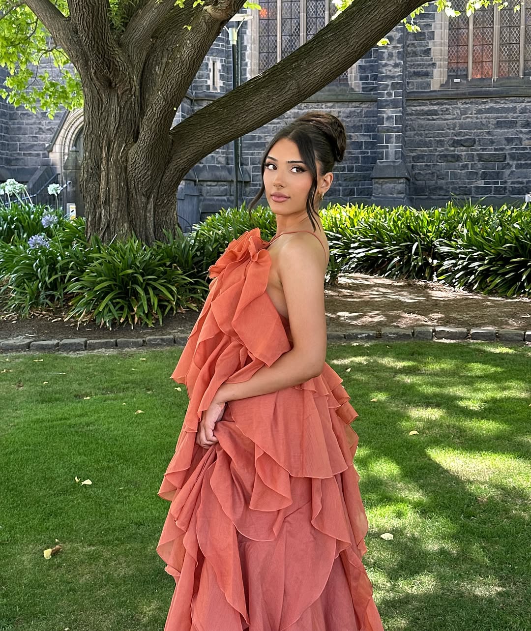 Women's Orange Sleeveless Layers Ruffles Maxi Prom Dress
