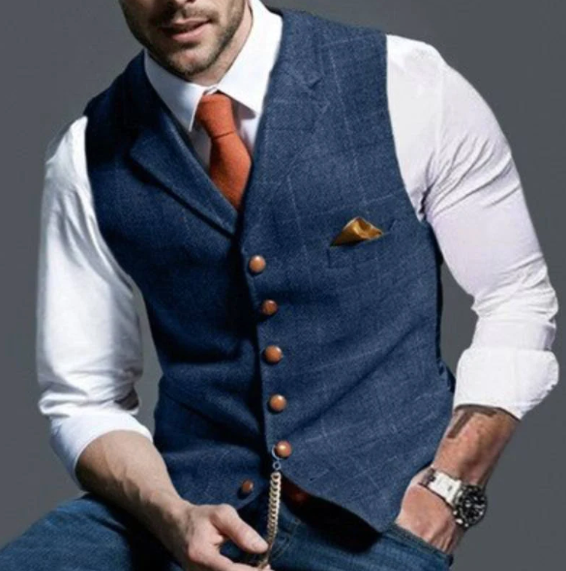 Men's elegant suit vest, side view