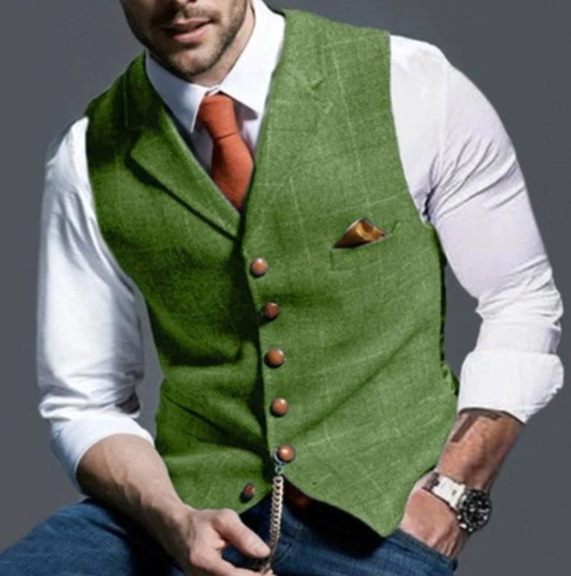 Men's elegant suit vest, back view