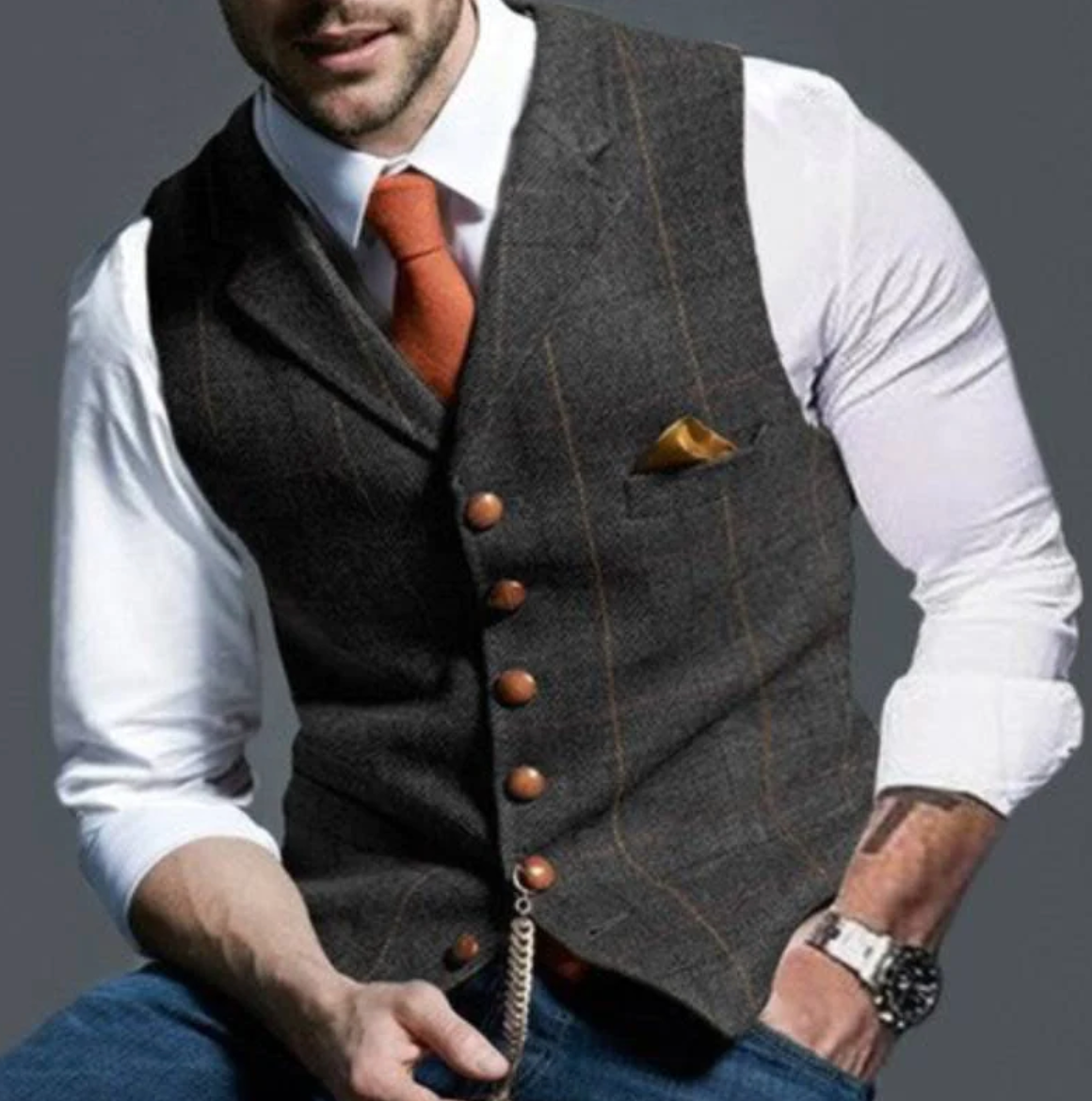 Men's elegant suit vest, worn view