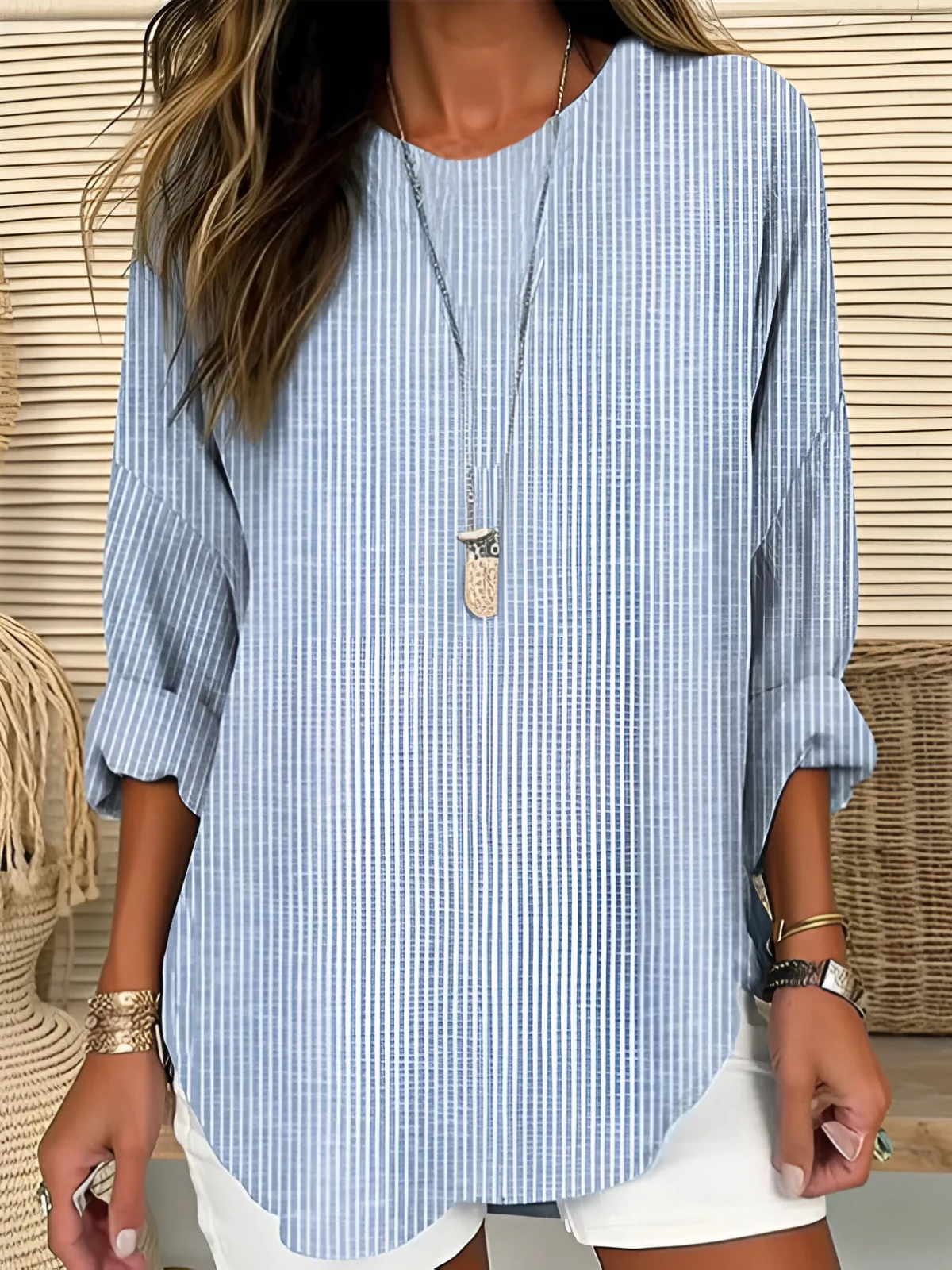 Women's Blue Striped Blouse | Casual Lightweight Summer Top