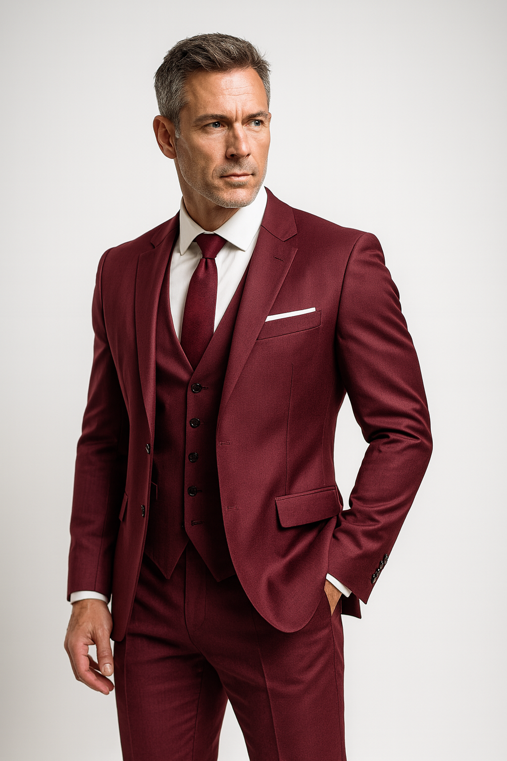 Men's elegant 3-piece suit with vest, detail view