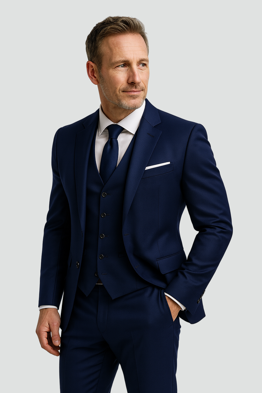 Men's elegant 3-piece suit with vest, front view