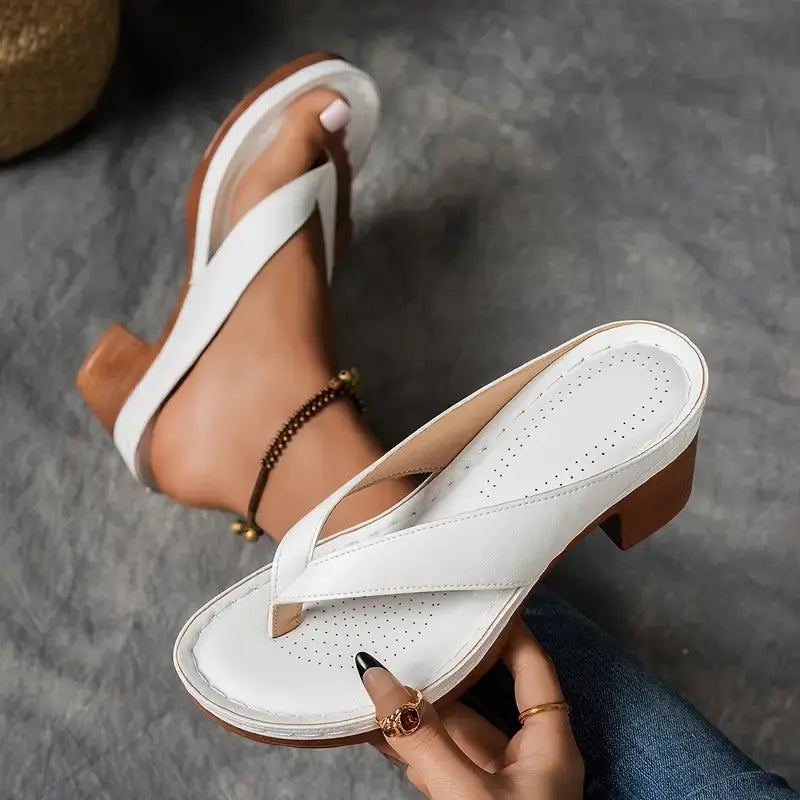 Women's Cushioned Heeled Slip-On Mule Slippers | Faux Leather Casual