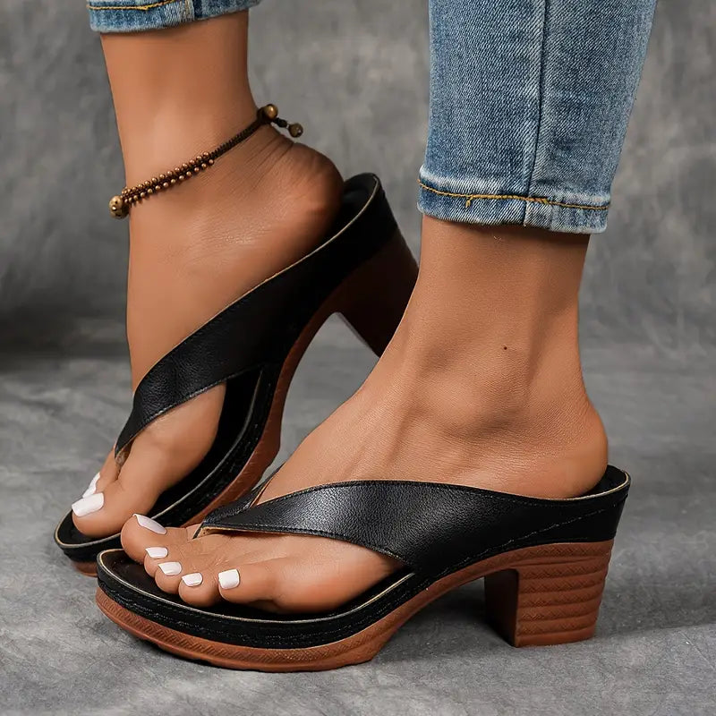 Women's Cushioned Heeled Slip-On Mule Slippers | Faux Leather Casual