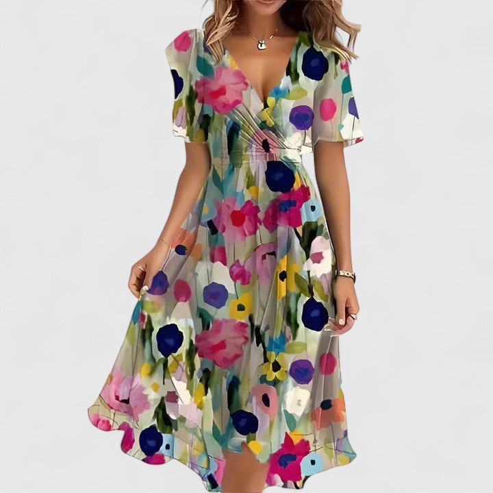 Women's Floral V-Neck Dress | Flutter Sleeve Wedding Guest & Summer Cocktail Dress