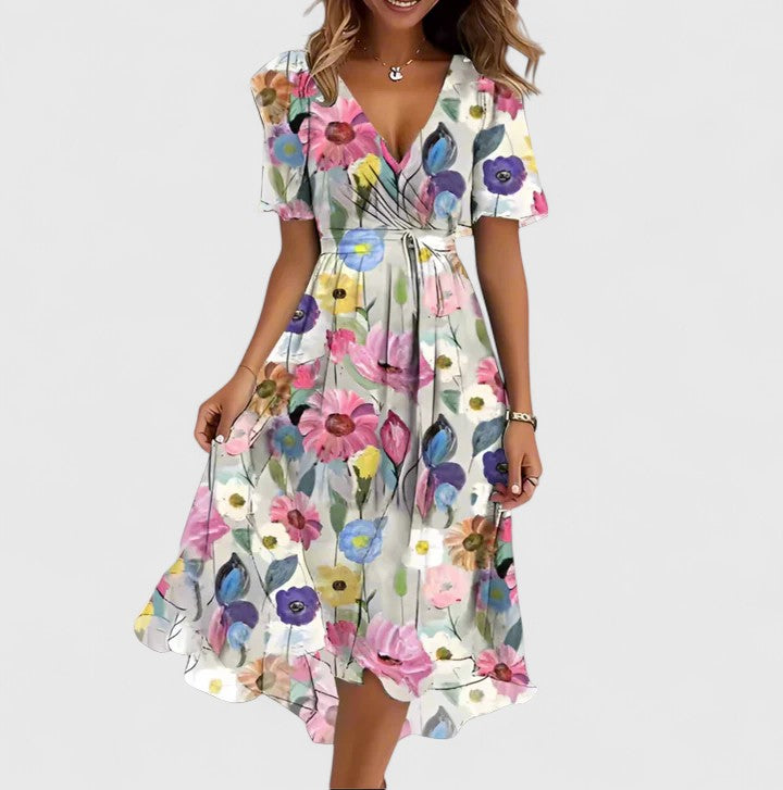 Women's Floral V-Neck Dress | Flutter Sleeve Wedding Guest & Summer Cocktail Dress