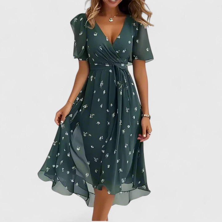 Women's Floral V-Neck Dress | Flutter Sleeve Wedding Guest & Summer Cocktail Dress