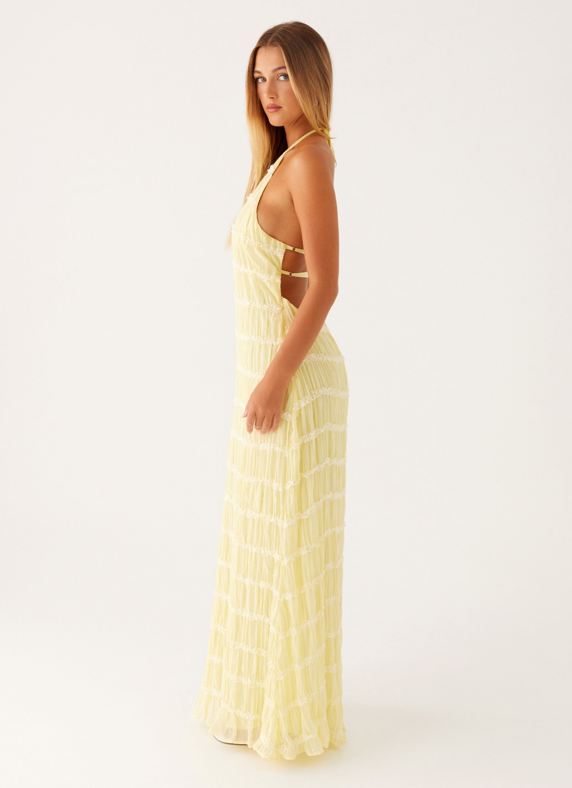 Women's Black Halter Neck Open Back Textured Maxi Evening Dress Wedding Guest