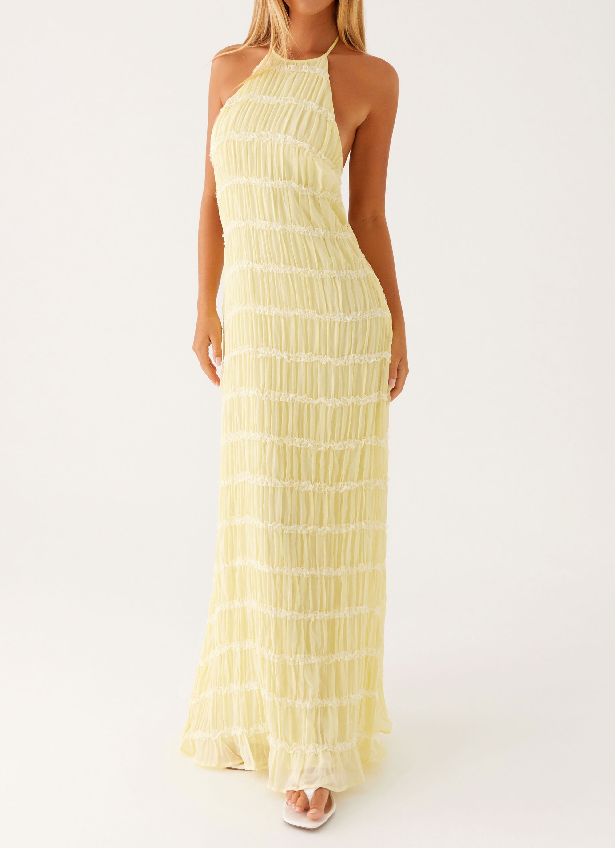 Women's Black Halter Neck Open Back Textured Maxi Evening Dress Wedding Guest