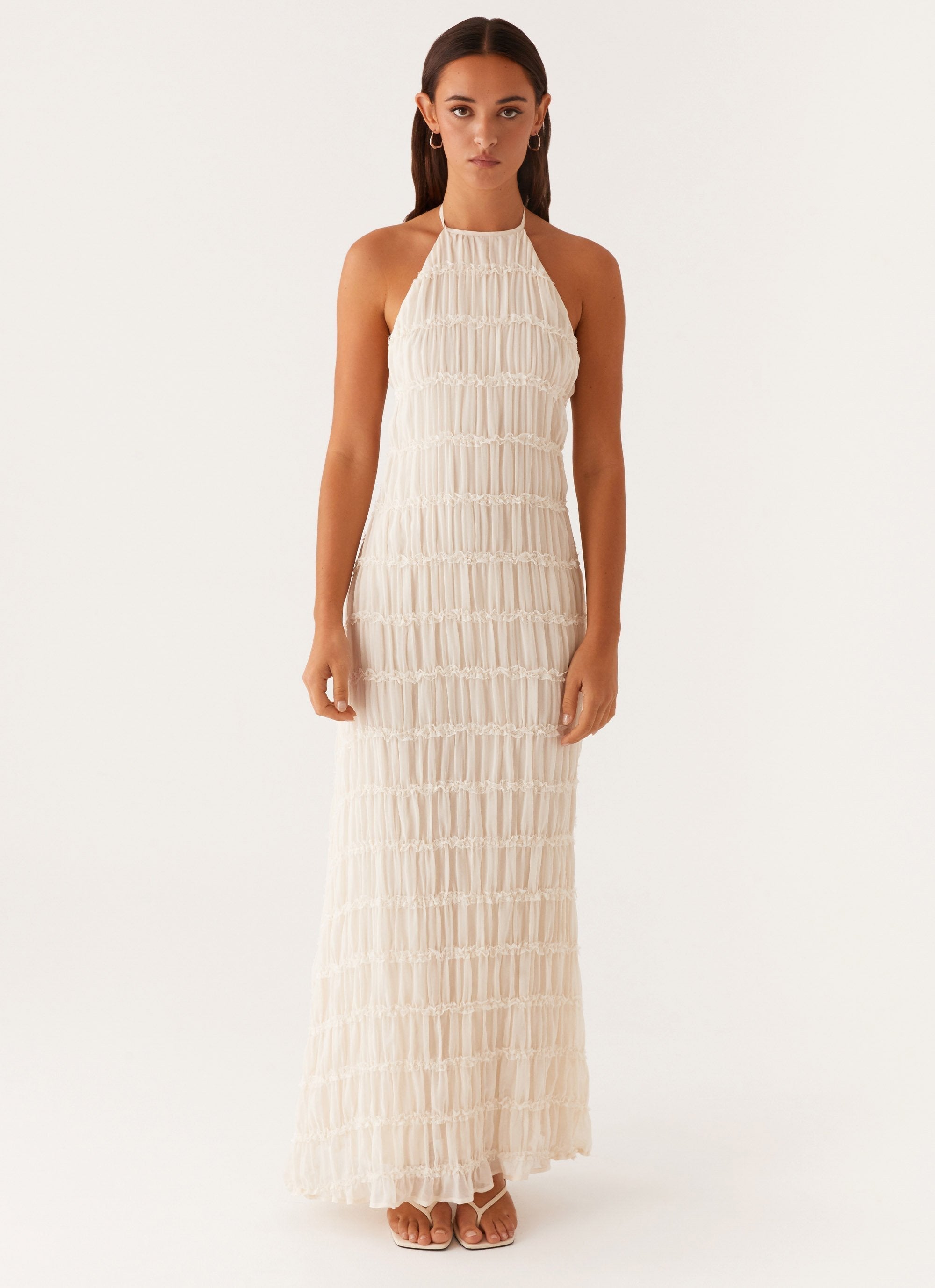 Women's Black Halter Neck Open Back Textured Maxi Evening Dress Wedding Guest