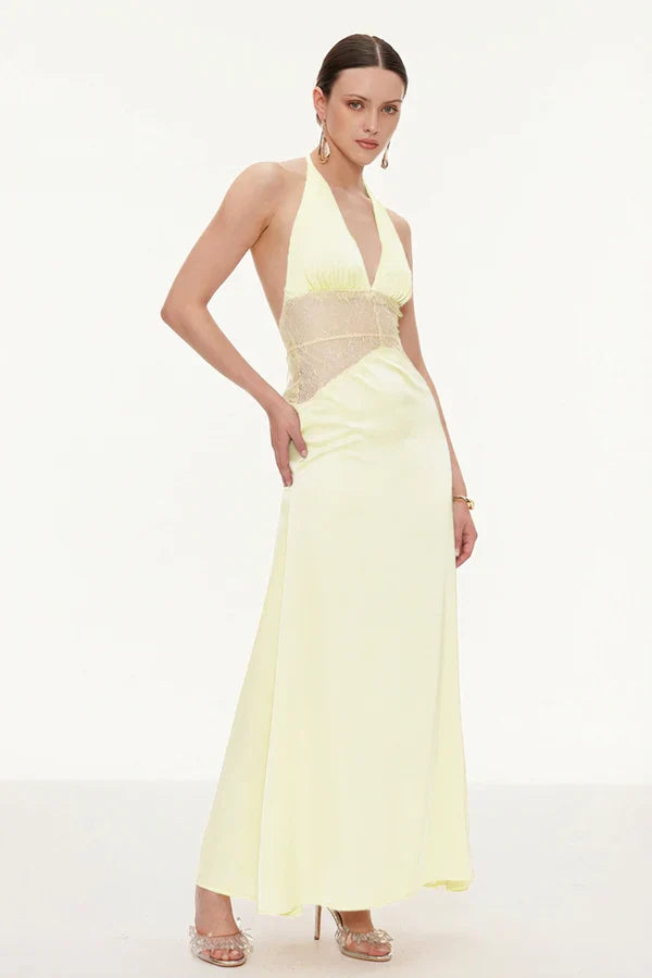 Women's Lace Trim Maxi Dress | Sleeveless Elegant Evening Gown