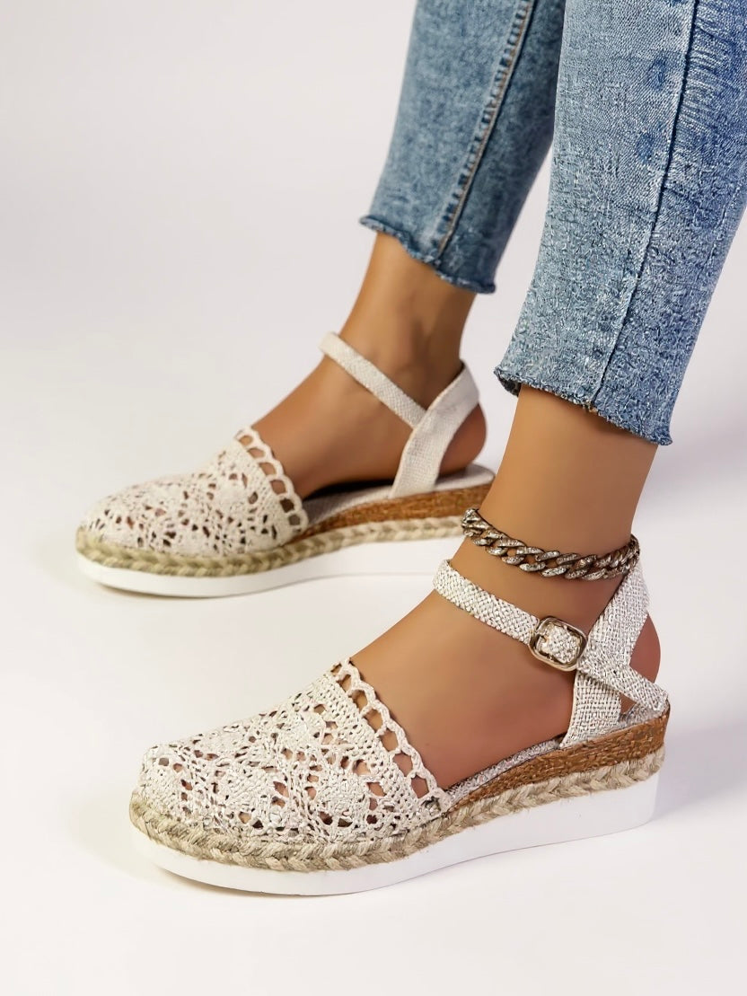 Women's Woven Boho Wedge Espadrille Ankle Strap Sandals | Summer