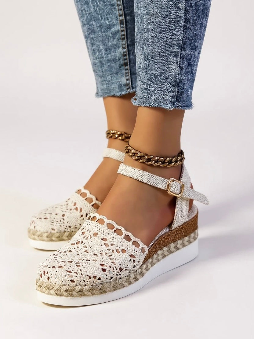 Women's Woven Boho Wedge Espadrille Ankle Strap Sandals | Summer
