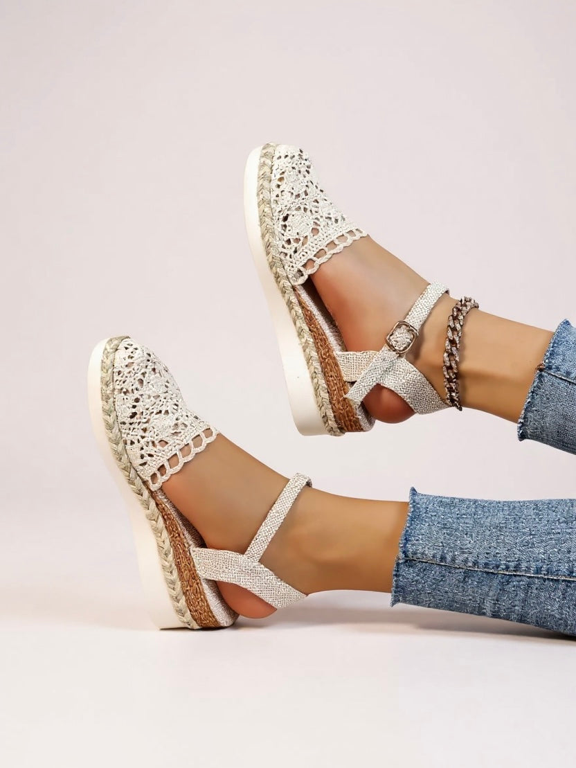 Women's Woven Boho Wedge Espadrille Ankle Strap Sandals | Summer