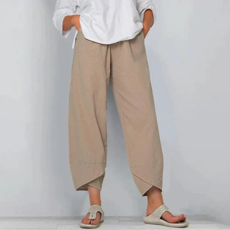 womens chic summer pants | lightweight breathable wide leg trousers - side view